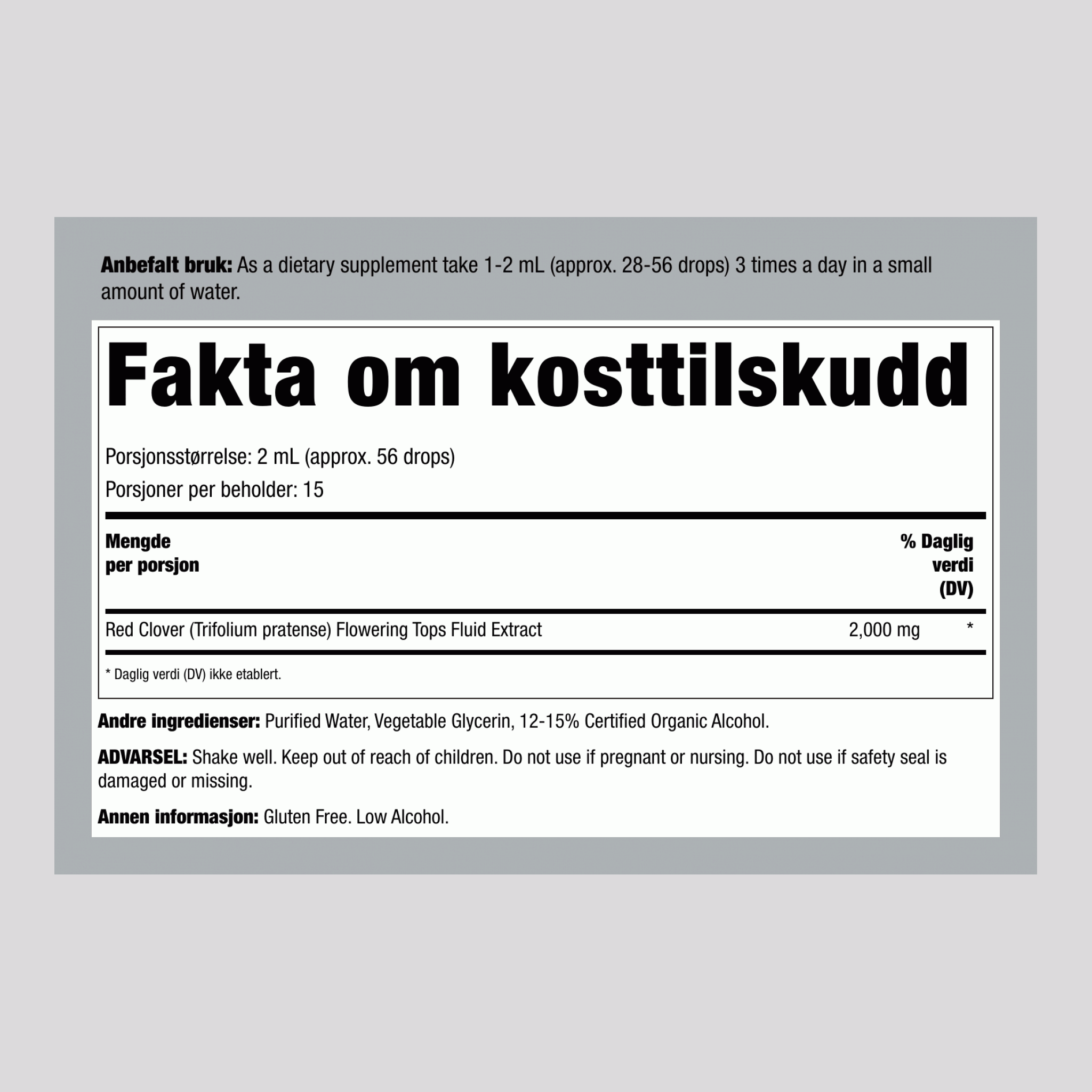 Flytende rødkløver-ekstrakt 1 ounce 30 mL Pipetteflaske    