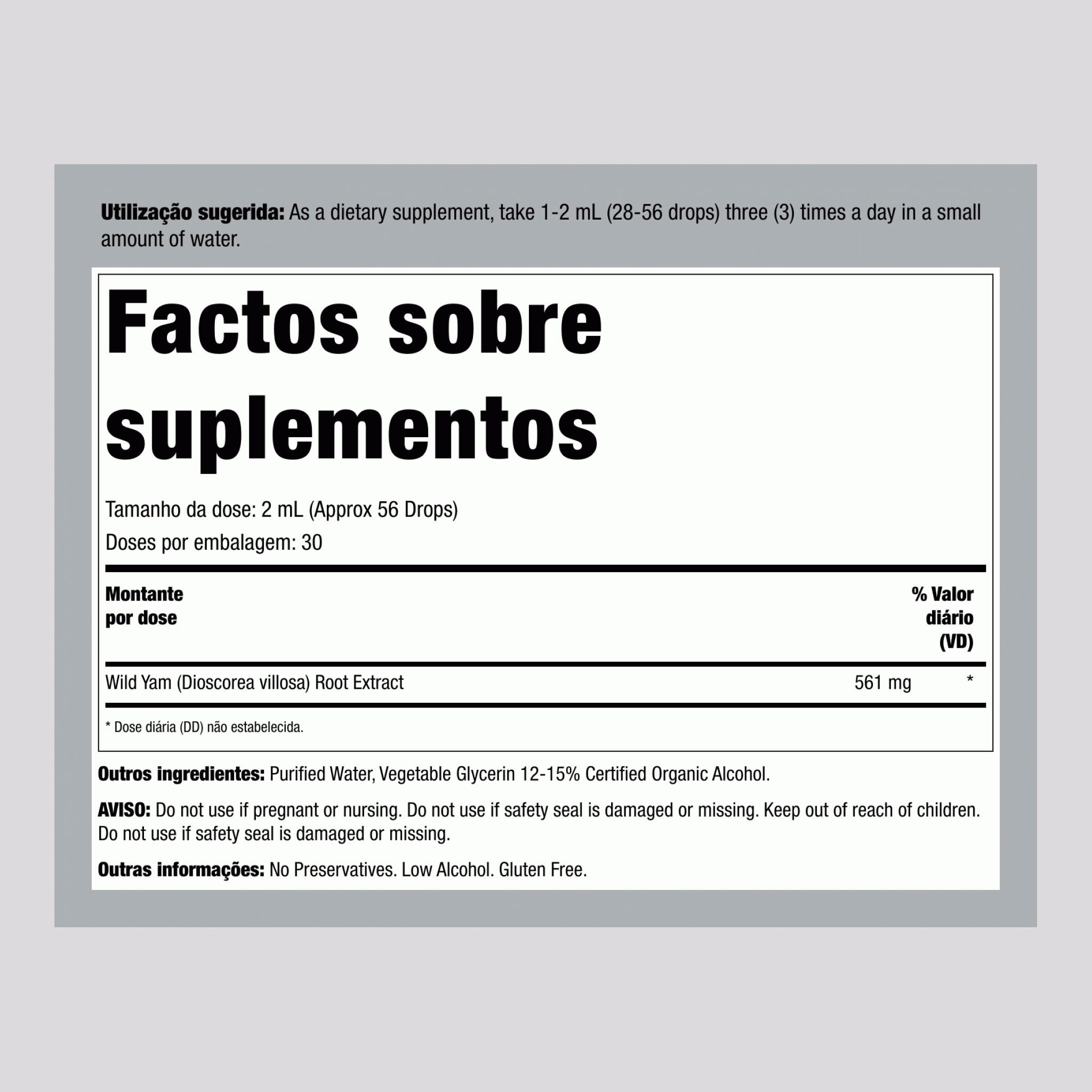 Extrato líquido de inhame selvagem 2 fl oz 60 ml Frasco conta-gotas    