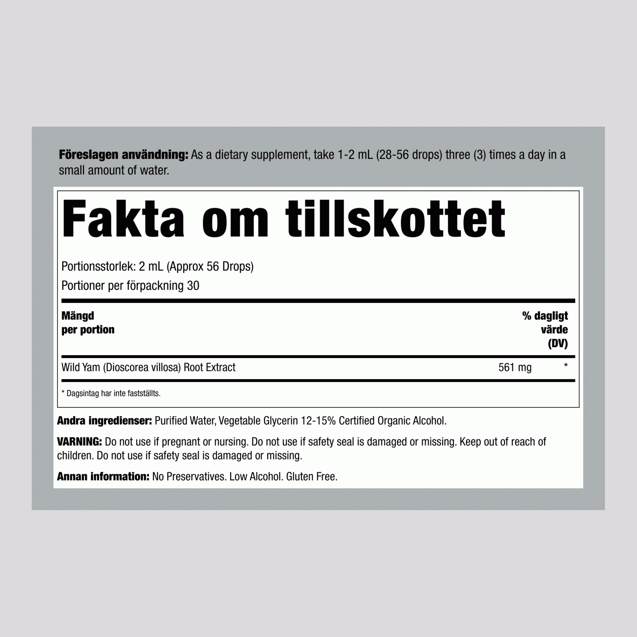 Flytande extrakt av vildjams 2 fl oz 60 ml Pipettflaska    