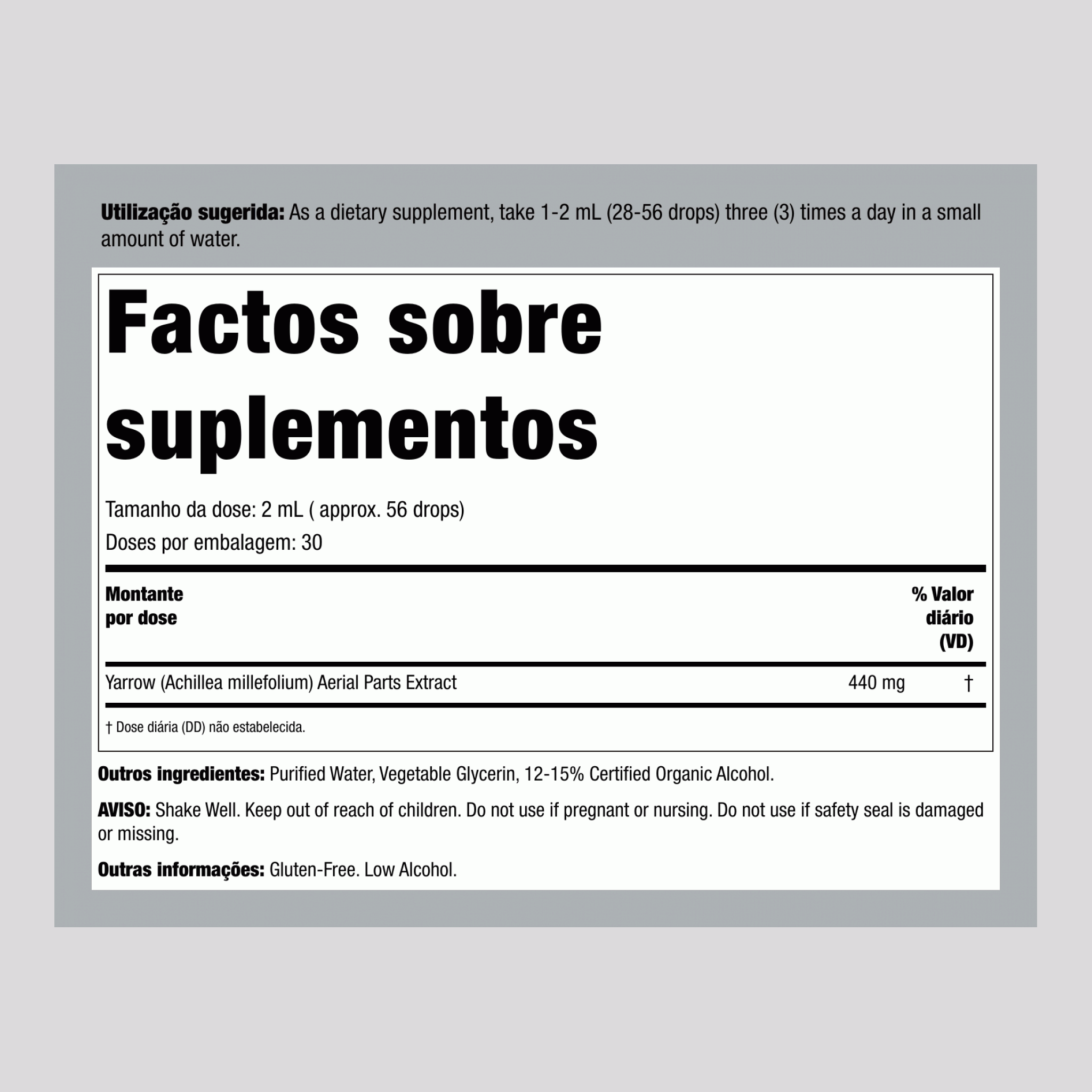 Extrato líquido de flores de milefólio 1 fl oz 30 ml Frasco conta-gotas    