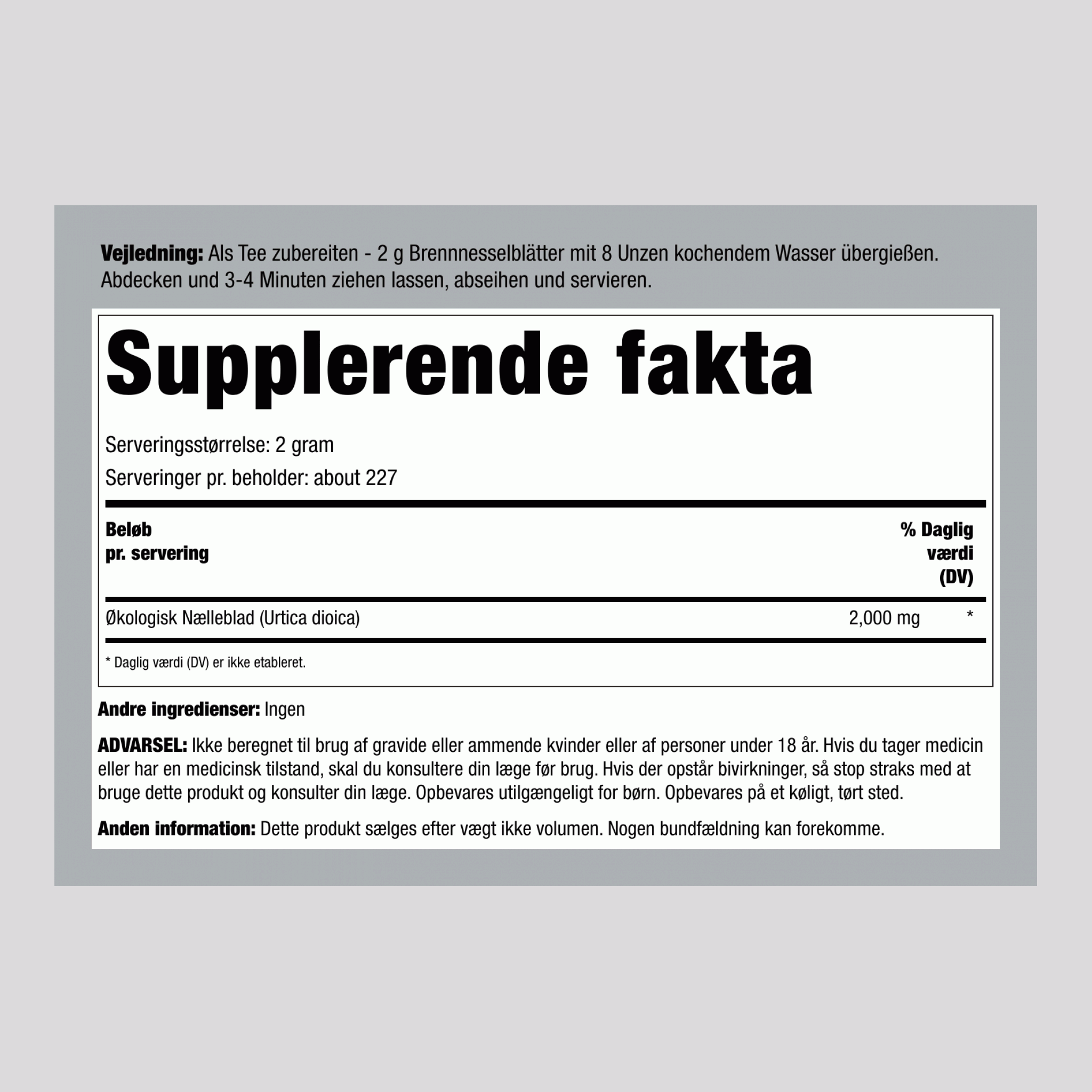 Nældeblade, skårede og sigtede (Økologisk) 1 pund 454 g Pose    