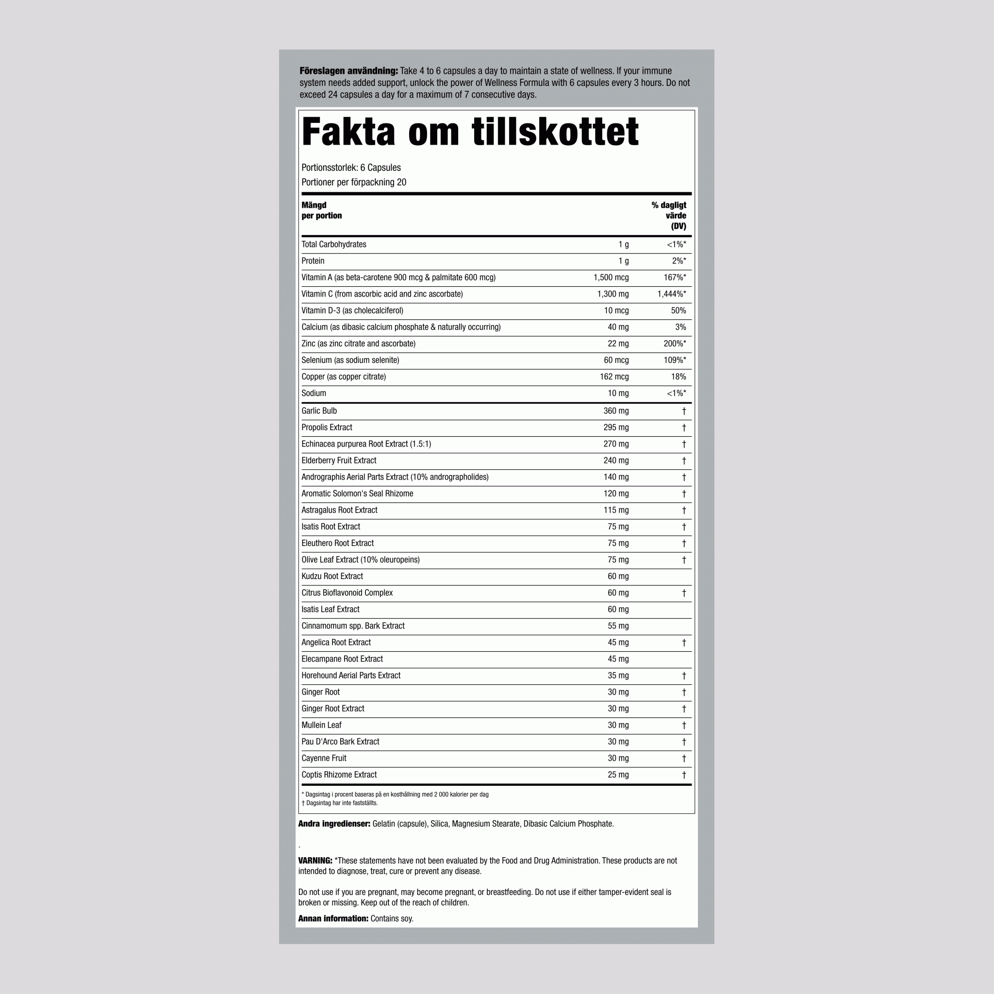 Wellness Formula – Örtförsvarssammansättning 120 Kapslar       