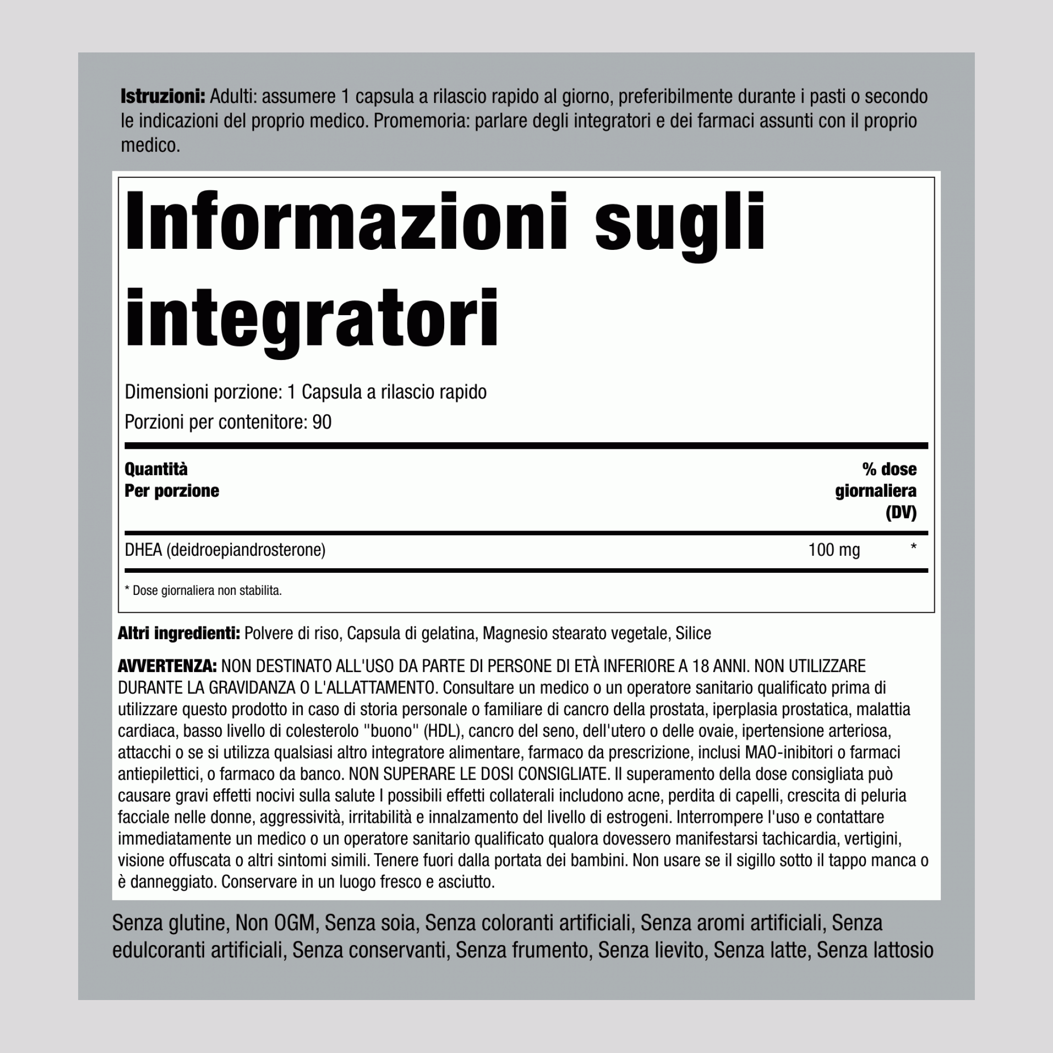 DHEA  100 mg 90 Capsule a rilascio rapido     