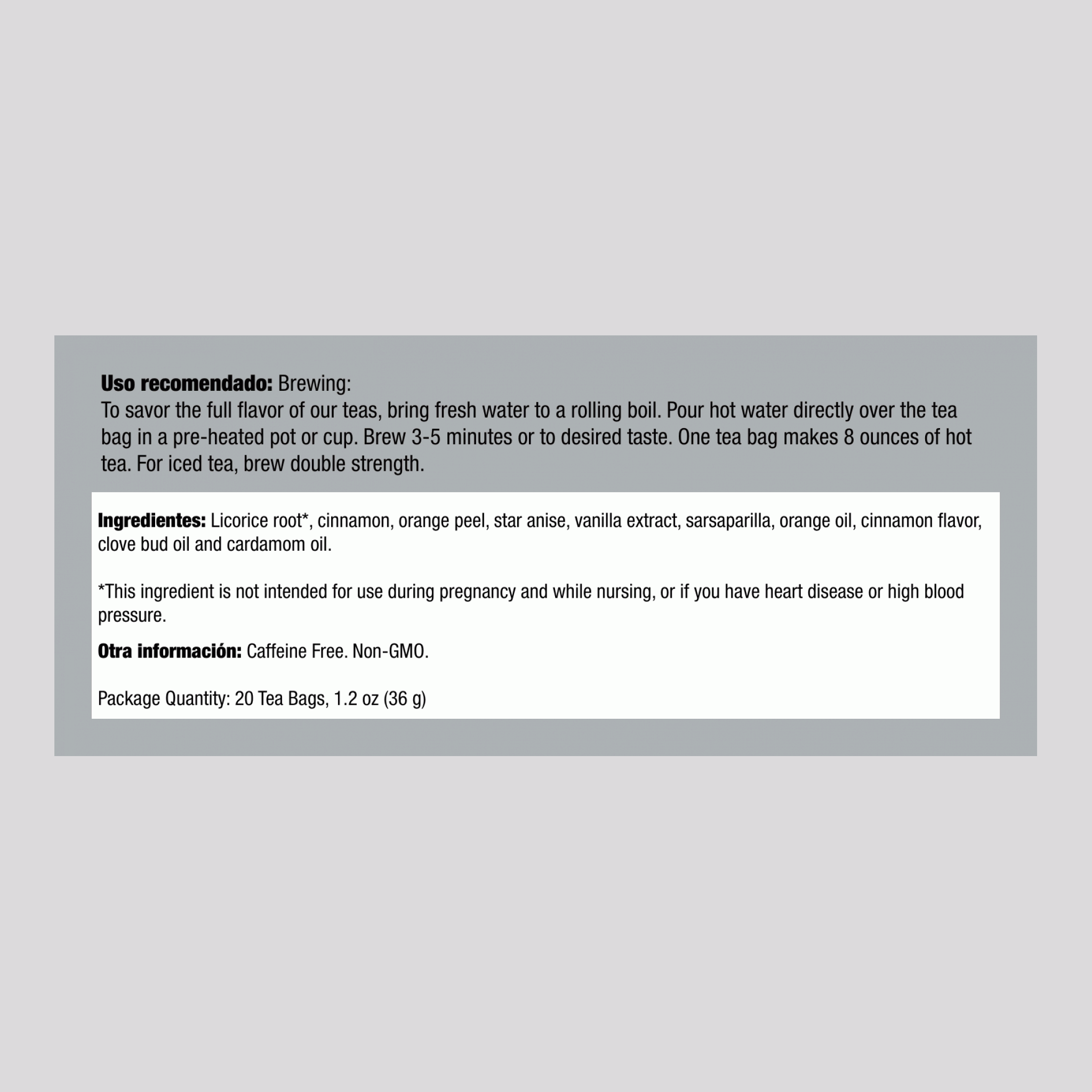 Té de regaliz y especias 20 Bolsas de té       