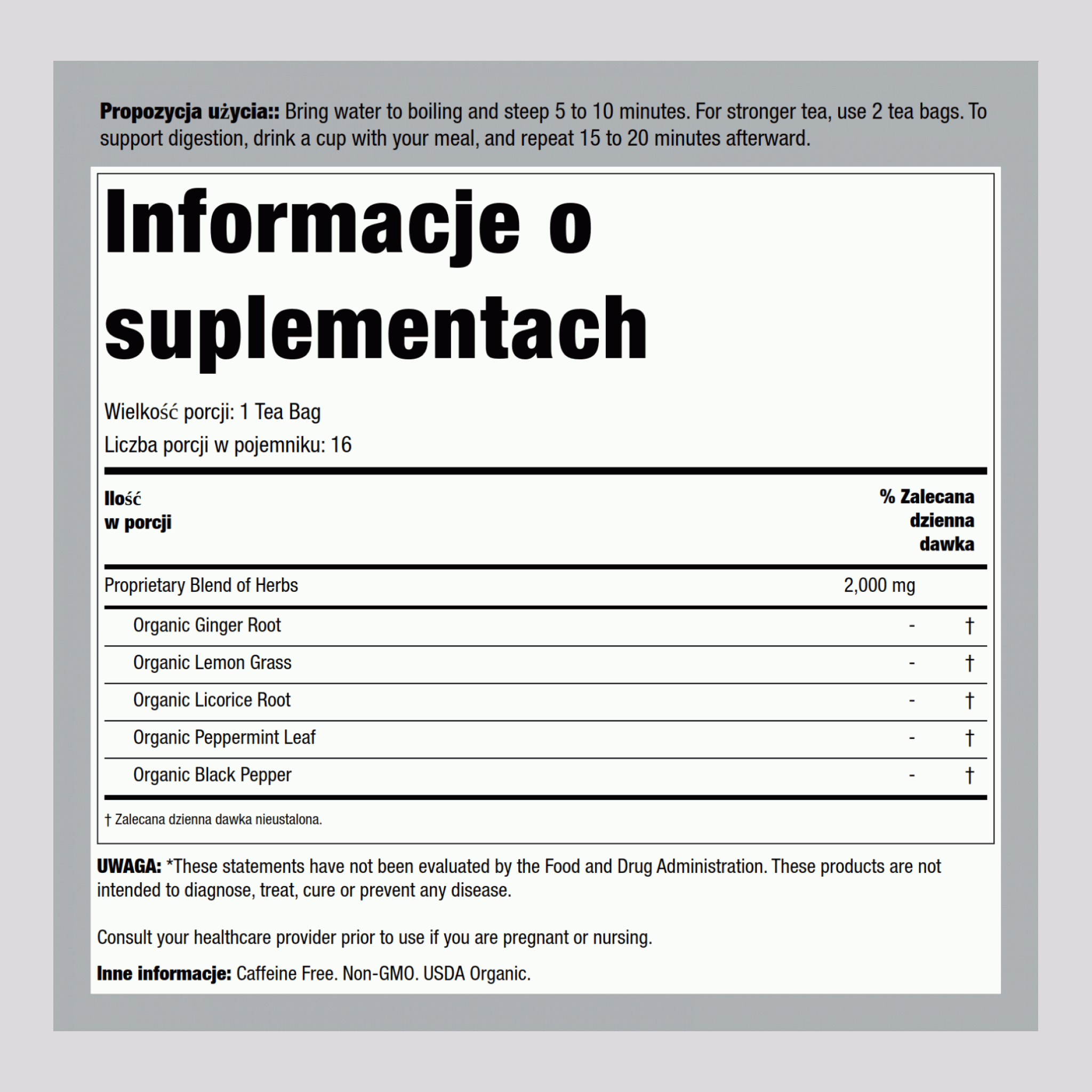 Herbata imbirowa (Organiczna) 16 Torebki do herbaty       