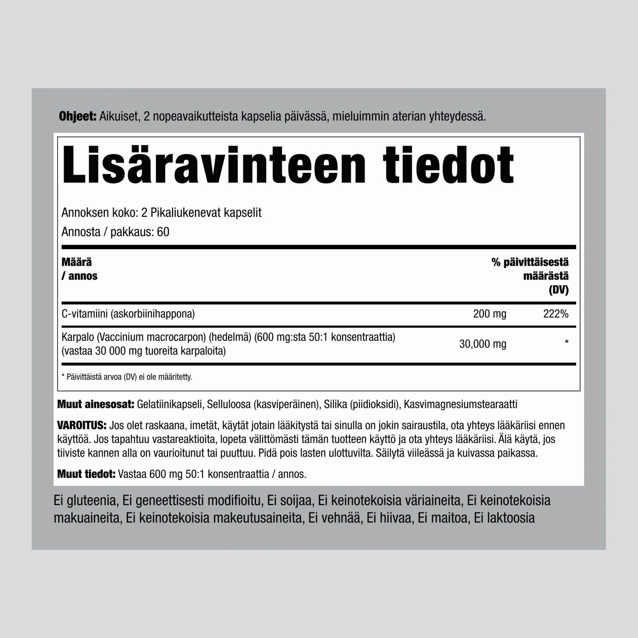 Ultra Triple Strength Cranberry Plus C, 30 000 mg (annosta kohti), 120 Nopea Voi Kapselia