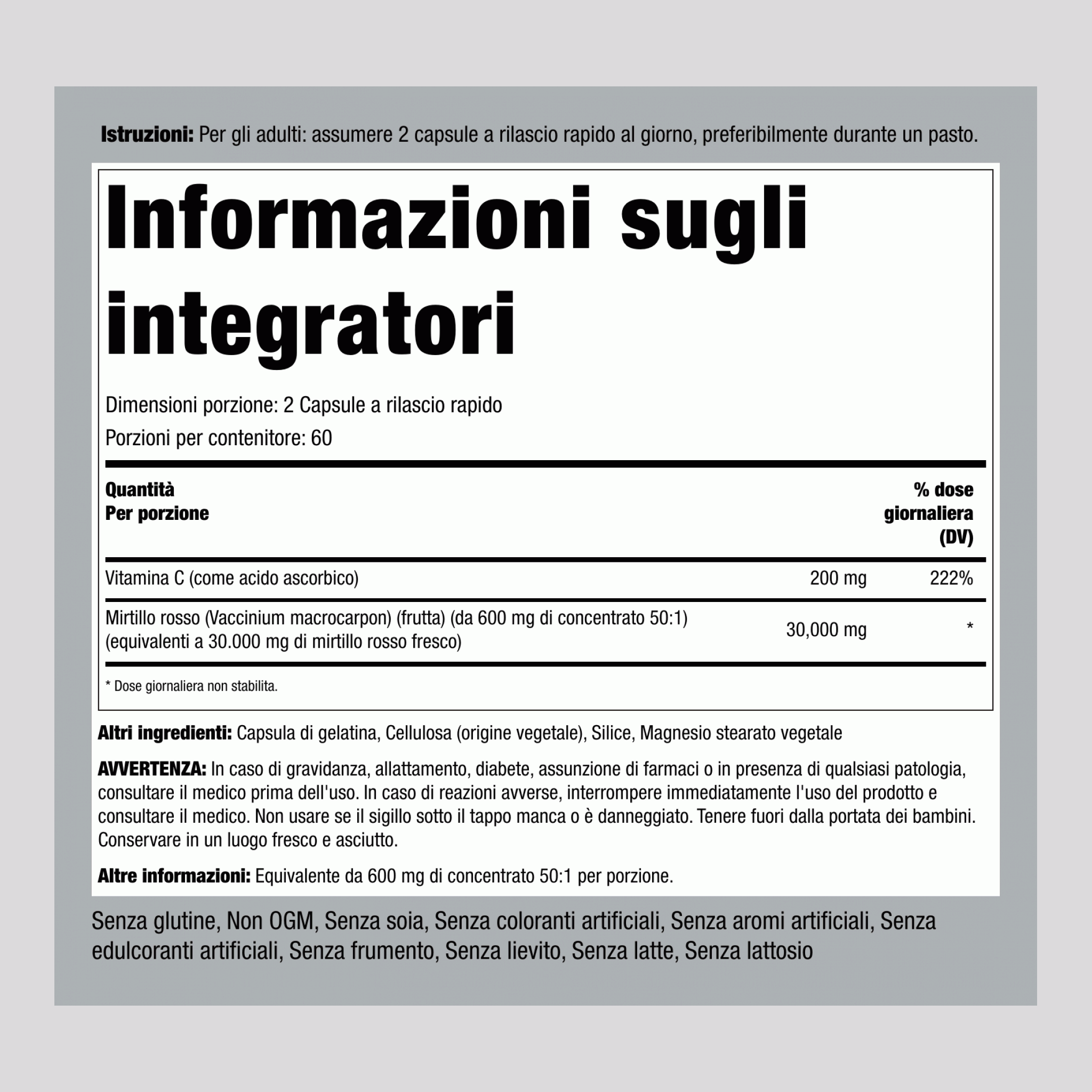 Mirtillo rosso ultra tripla efficacia più C, 30.000 mg (a dose) 120 Capsule a rilascio rapido 2 Bottiglie     