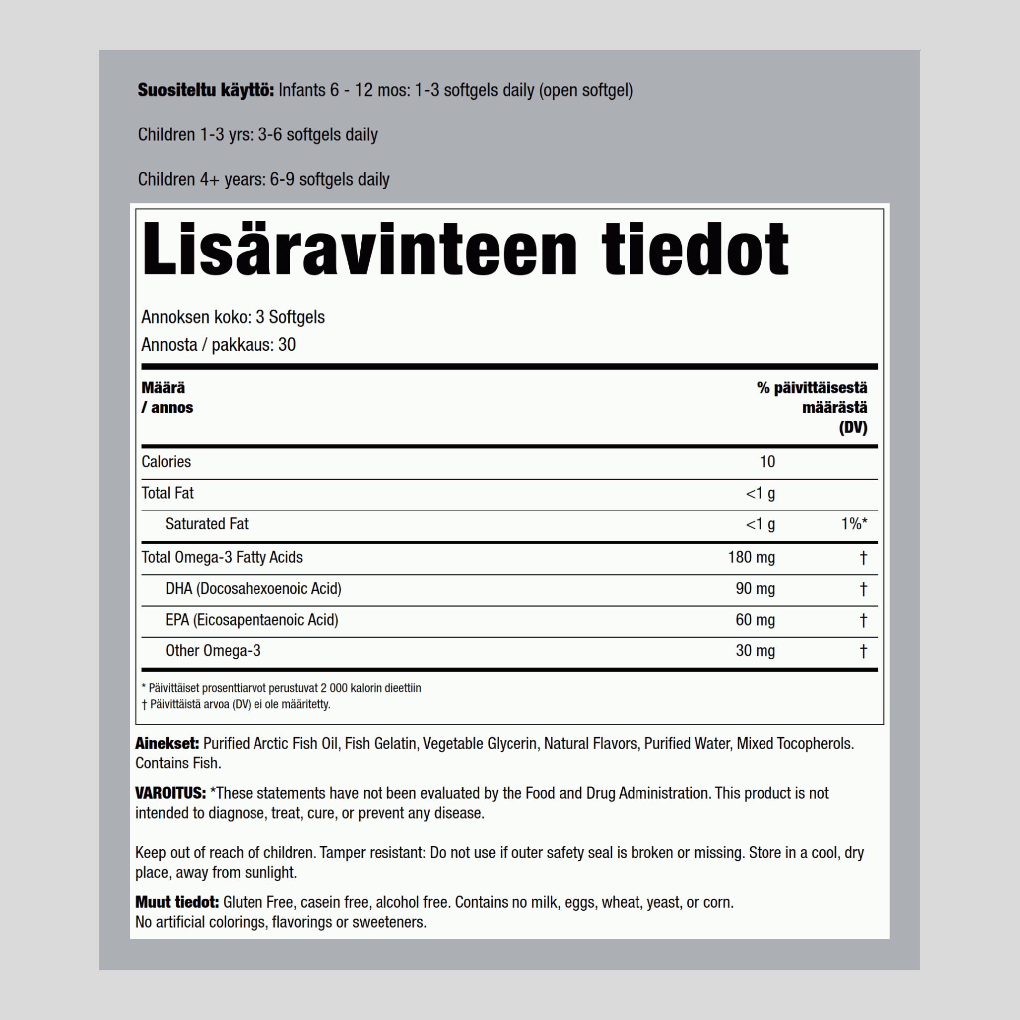 Puhdas pureskeltava DHA lapsille makuna luonnonmarja 90 Geelikapselit       