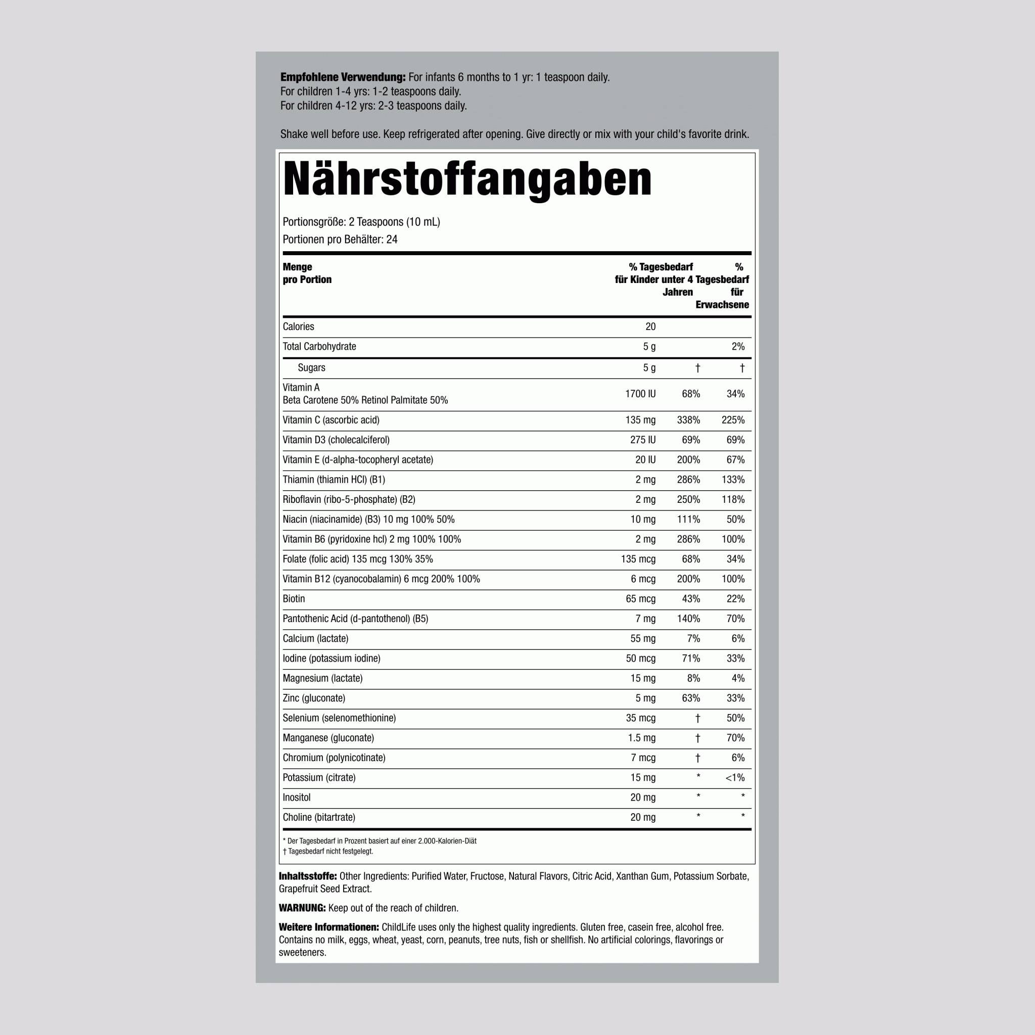 Flüssige Multivitamine/Mineralien für Kinder mit Orange-/Mangogeschmack 8 fl oz 237 ml Flasche    