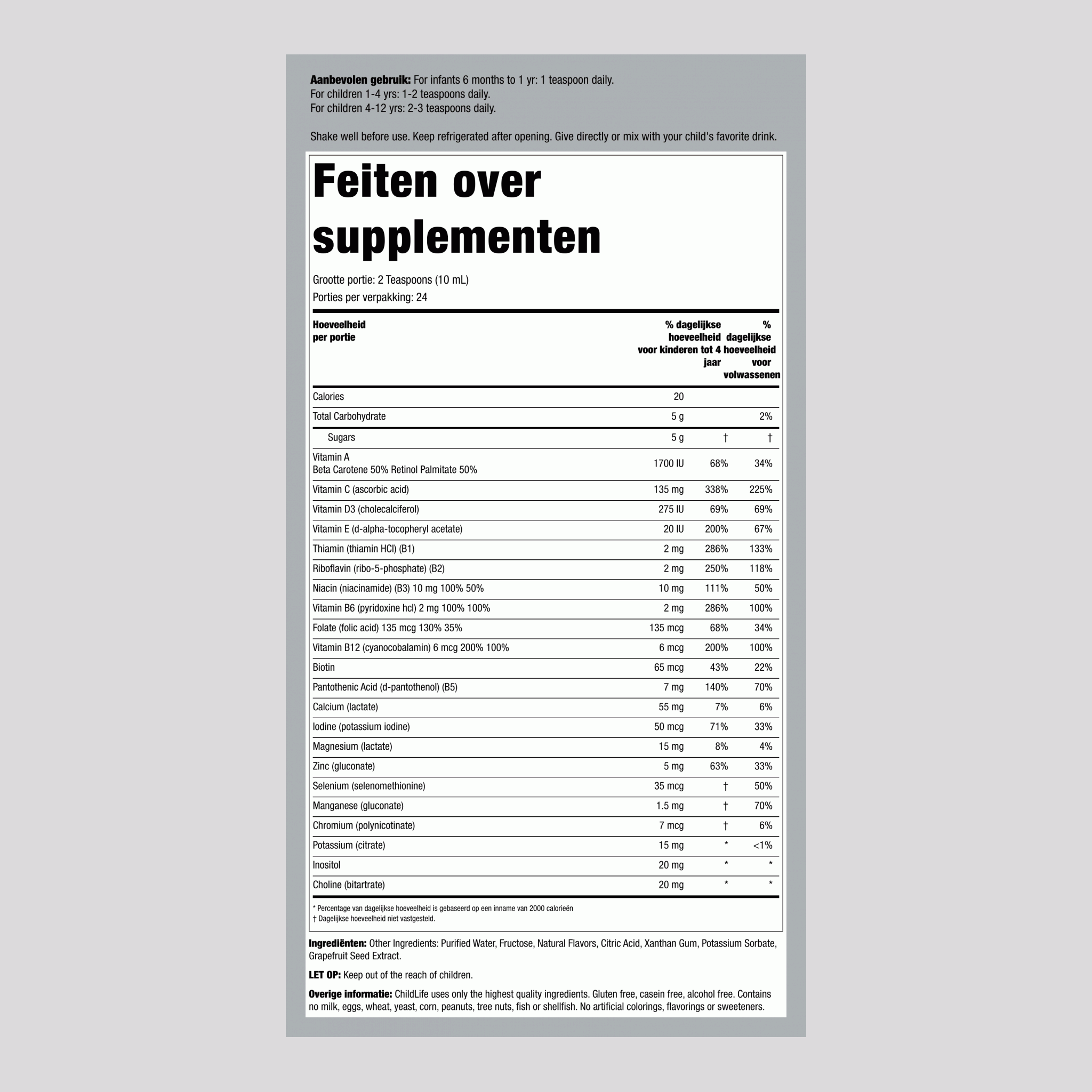 Vloeibare multivitaminen met mineralen voor kinderen - sinaasappel en mango 8 fl oz 237 mL Fles    