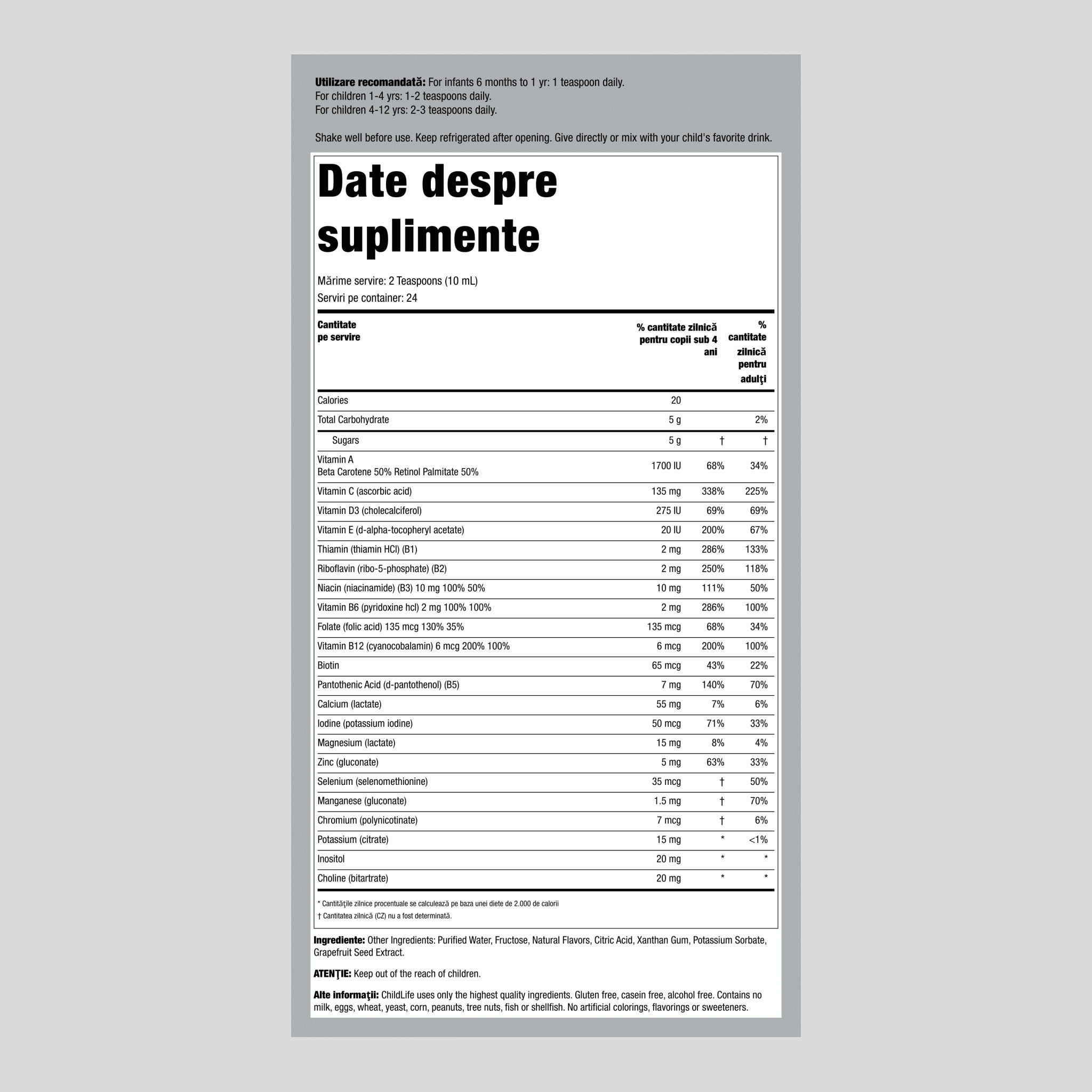 Multivitamină lichidă cu minerale pentru copii cu portocale şi mango 8 fl oz 237 ml Sticlă    