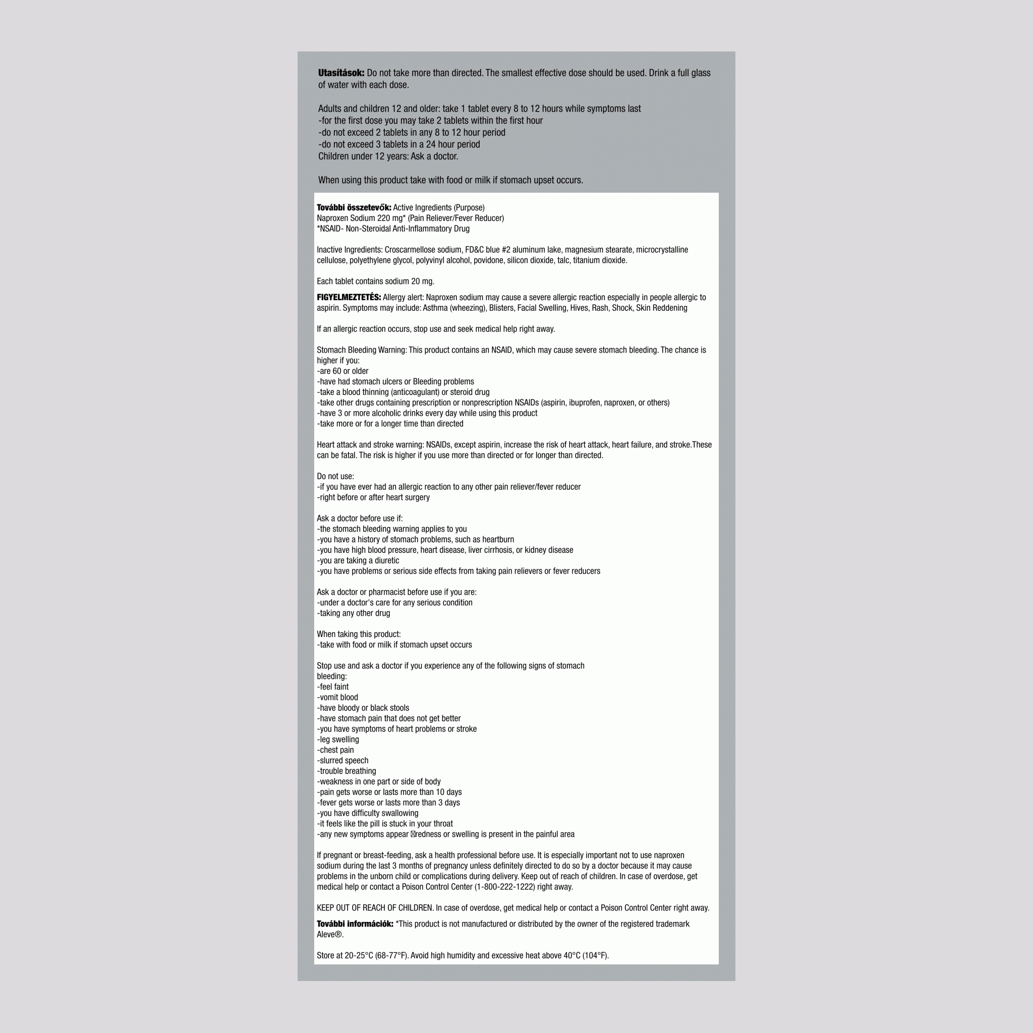 Naproxén-nátrium, 220 mg Összehasonlítás Aleve 50 Örtülü Tabletlər     