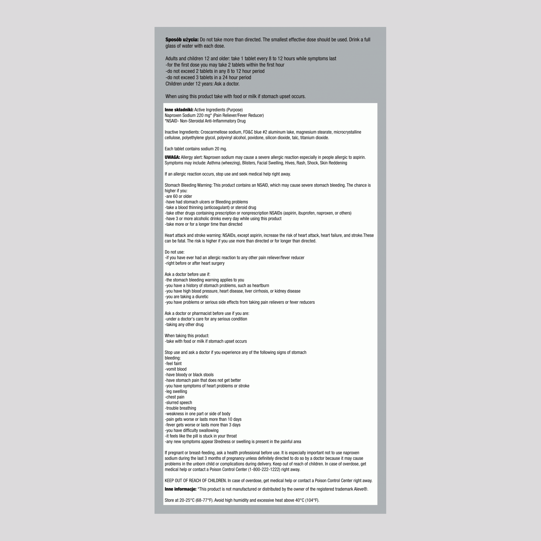 Naproksen sodowy 220 mg Porównaj do Aleve 50 Örtülü Tabletlər     