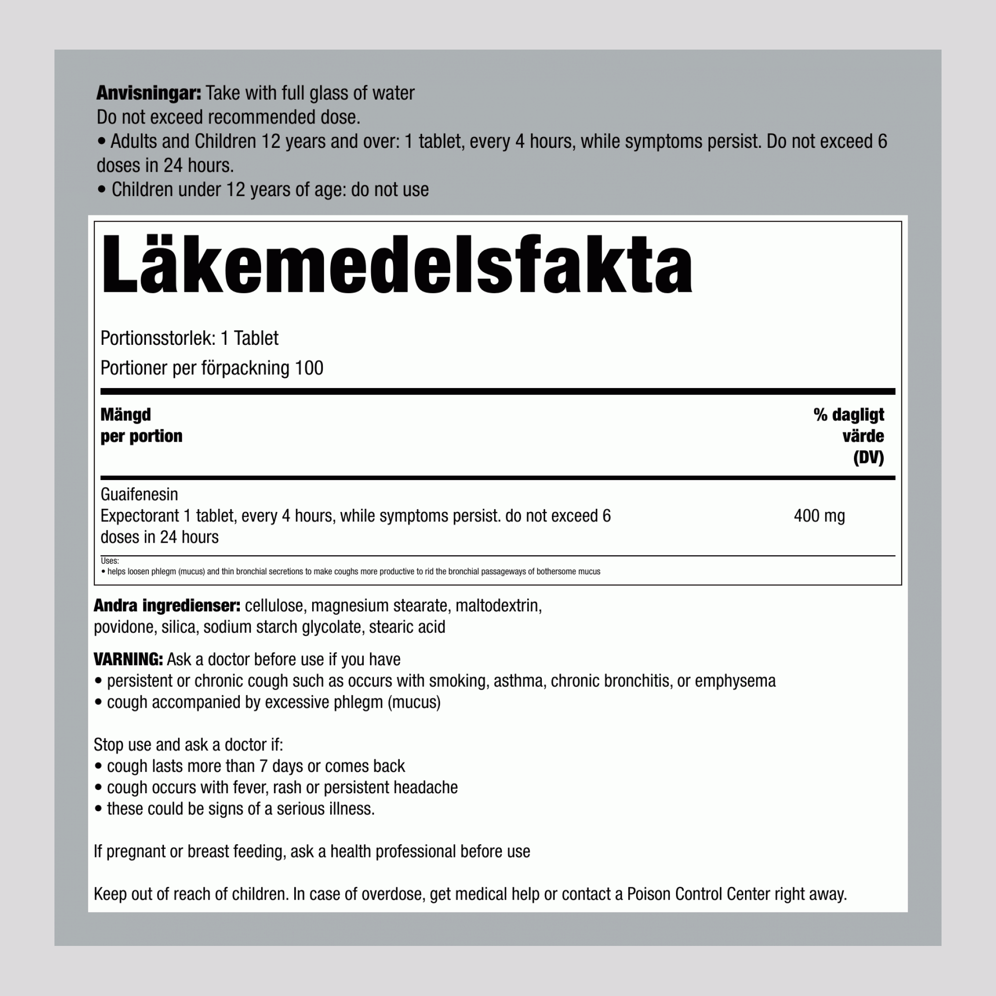 Slemlösande guaifenesin Jämför med Mucinex 100 Tabletlər     