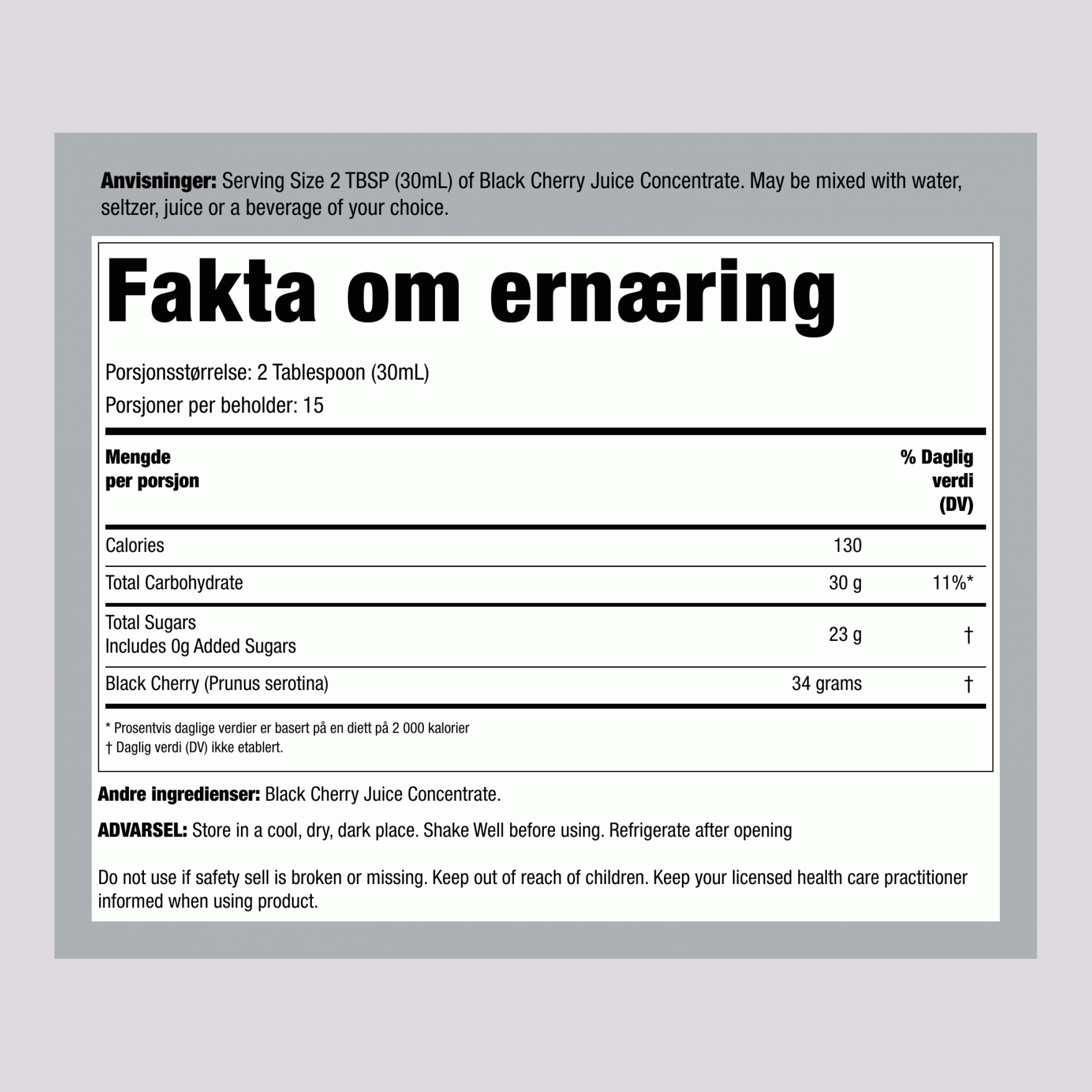 Kirsebær-konsentrat 16 ounce 473 mL Flaske    