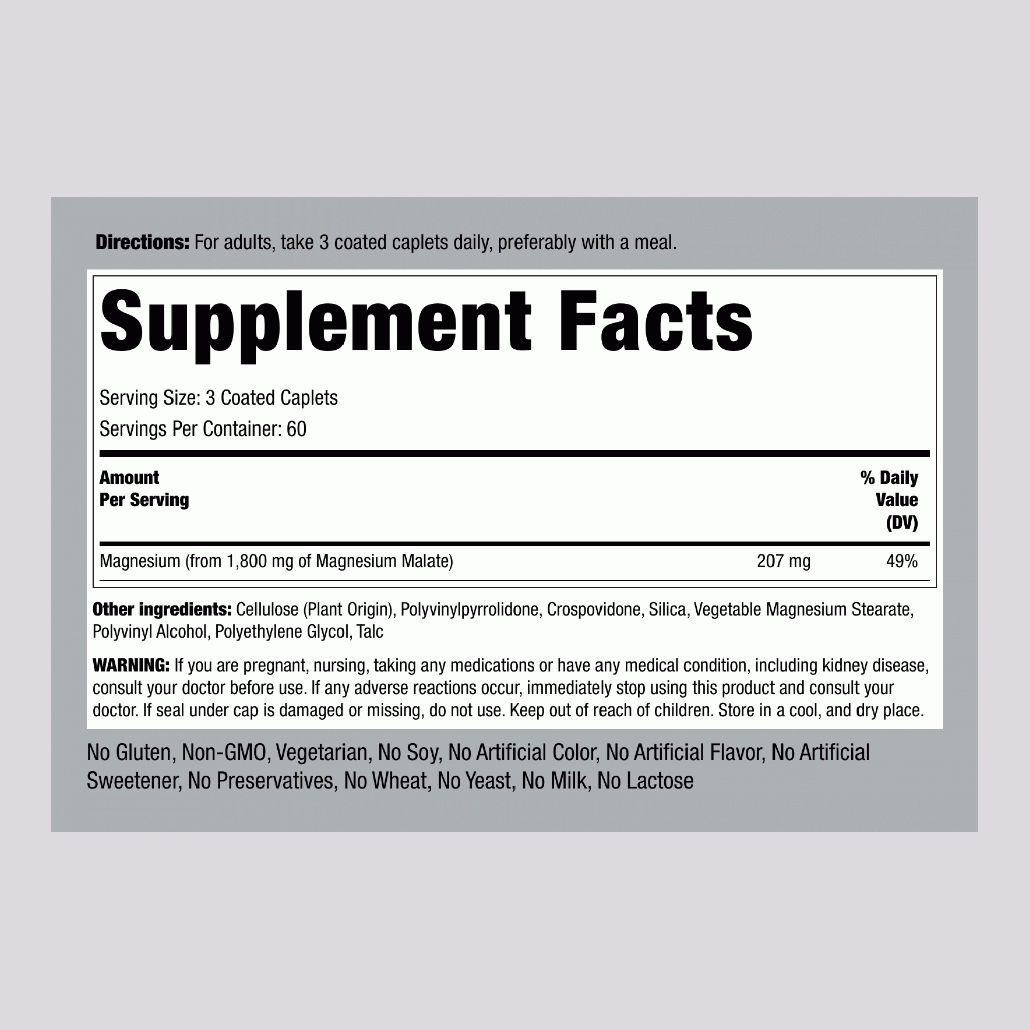 Magnesium Malate, 1800 mg (per serving), 180 Coated Caplets, 2  Bottles