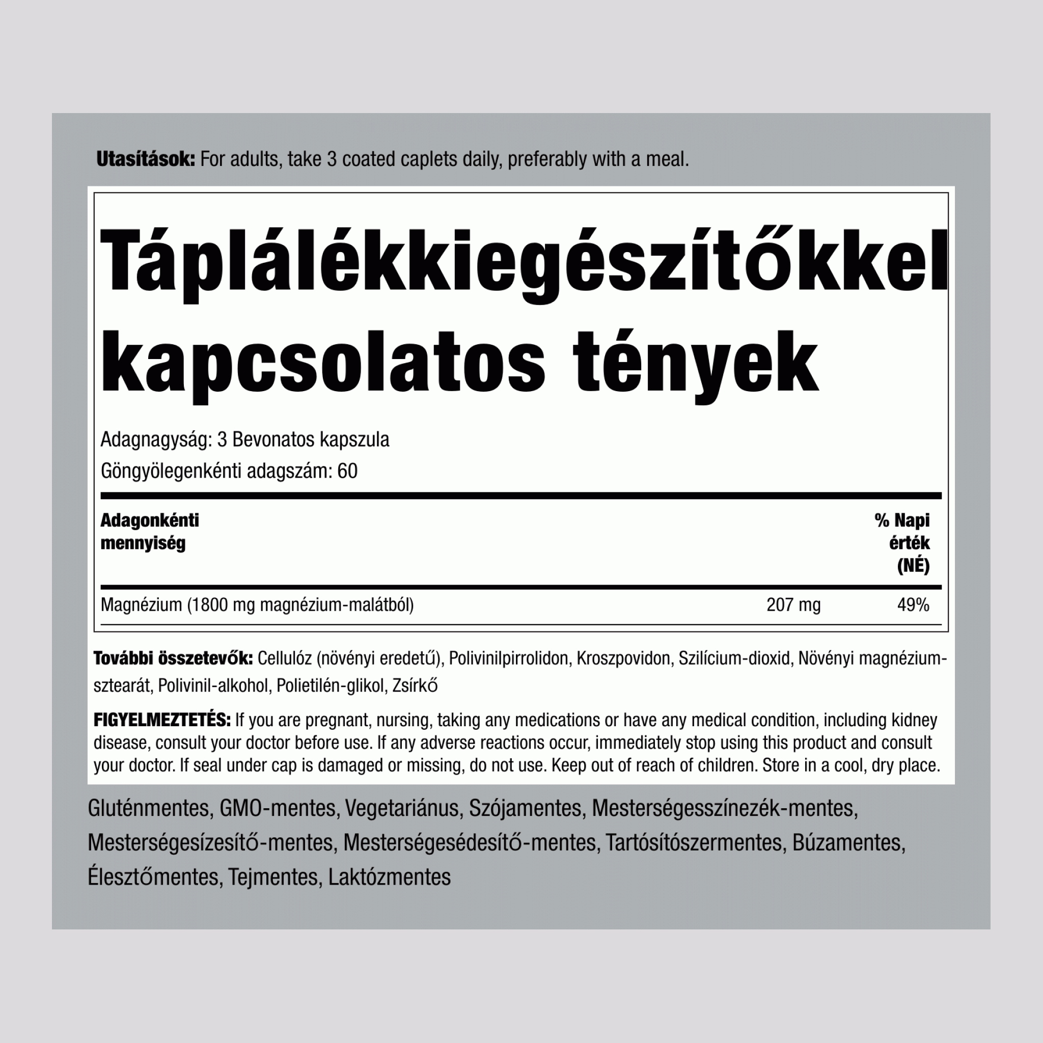 Magnéziummalát 1800 mg (adagonként) 180 Bevonatos kapszula 2 Palackok   