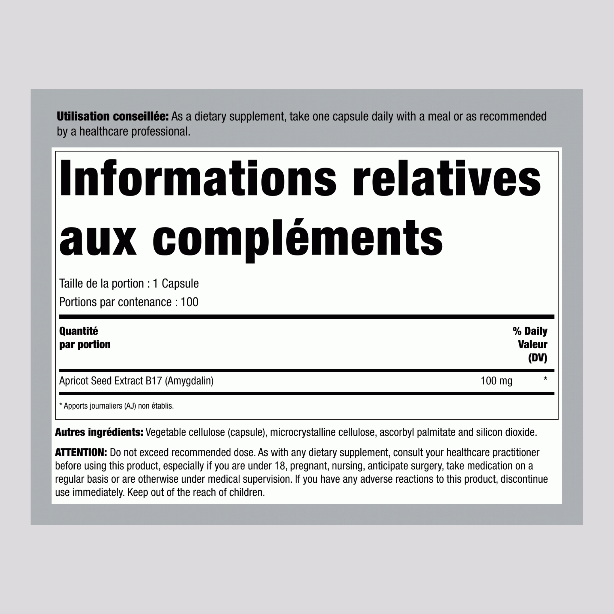 Amygdaline Vitamine B17  100 mg 100 Gélules     