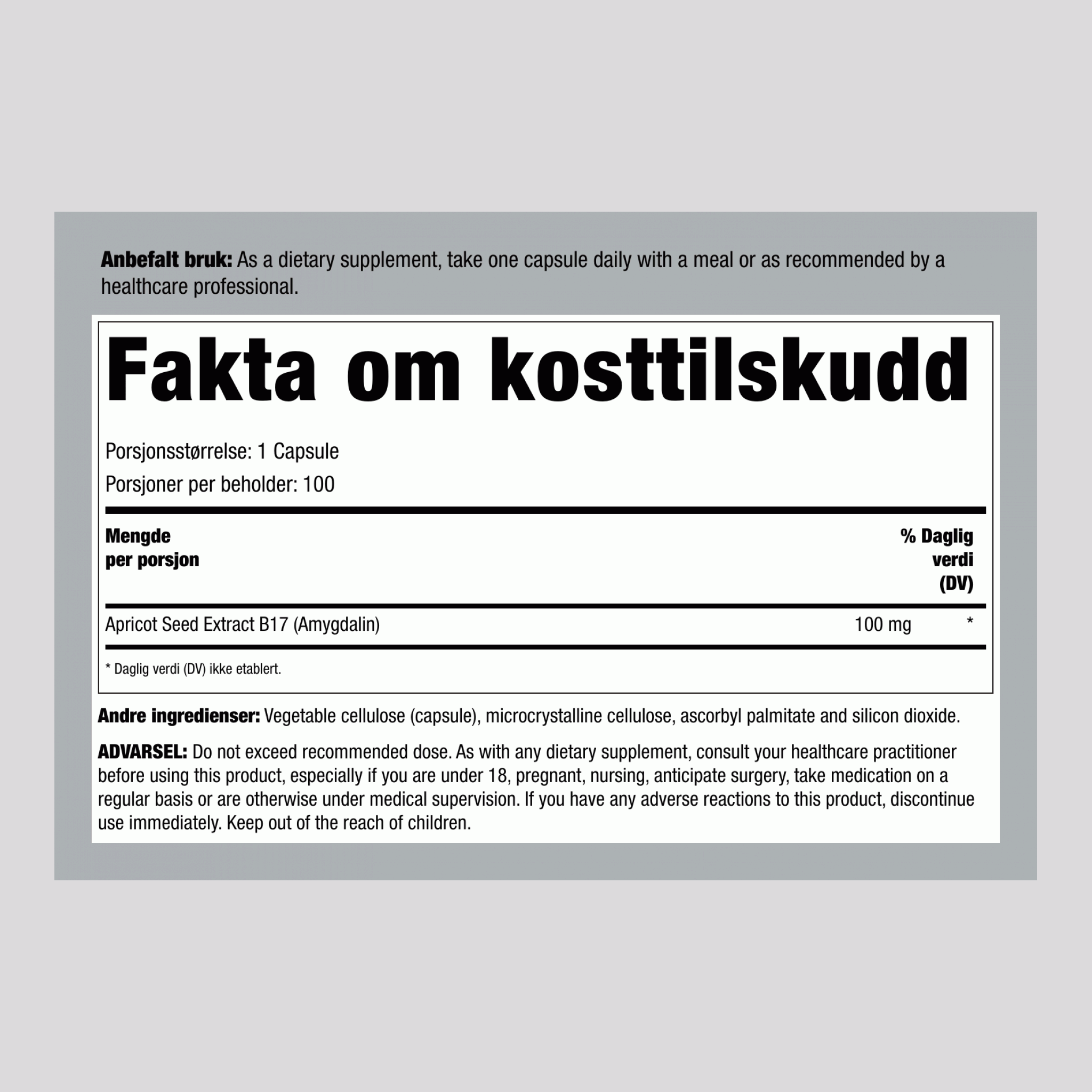 B17 amygdalin 100 mg 100 Kapsler     