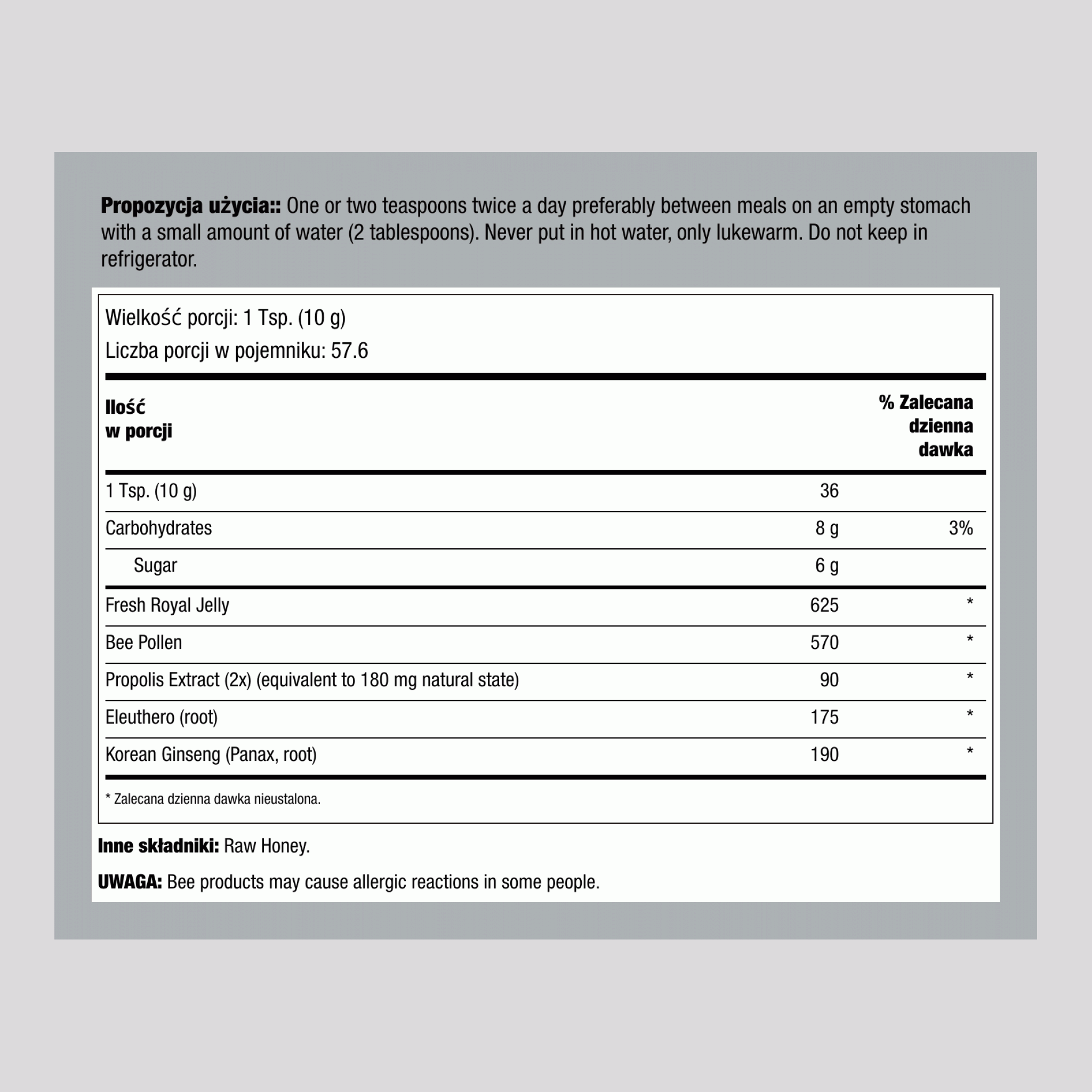 Mleczko pszczele w miodzie 20.3 uncja Galaretka      