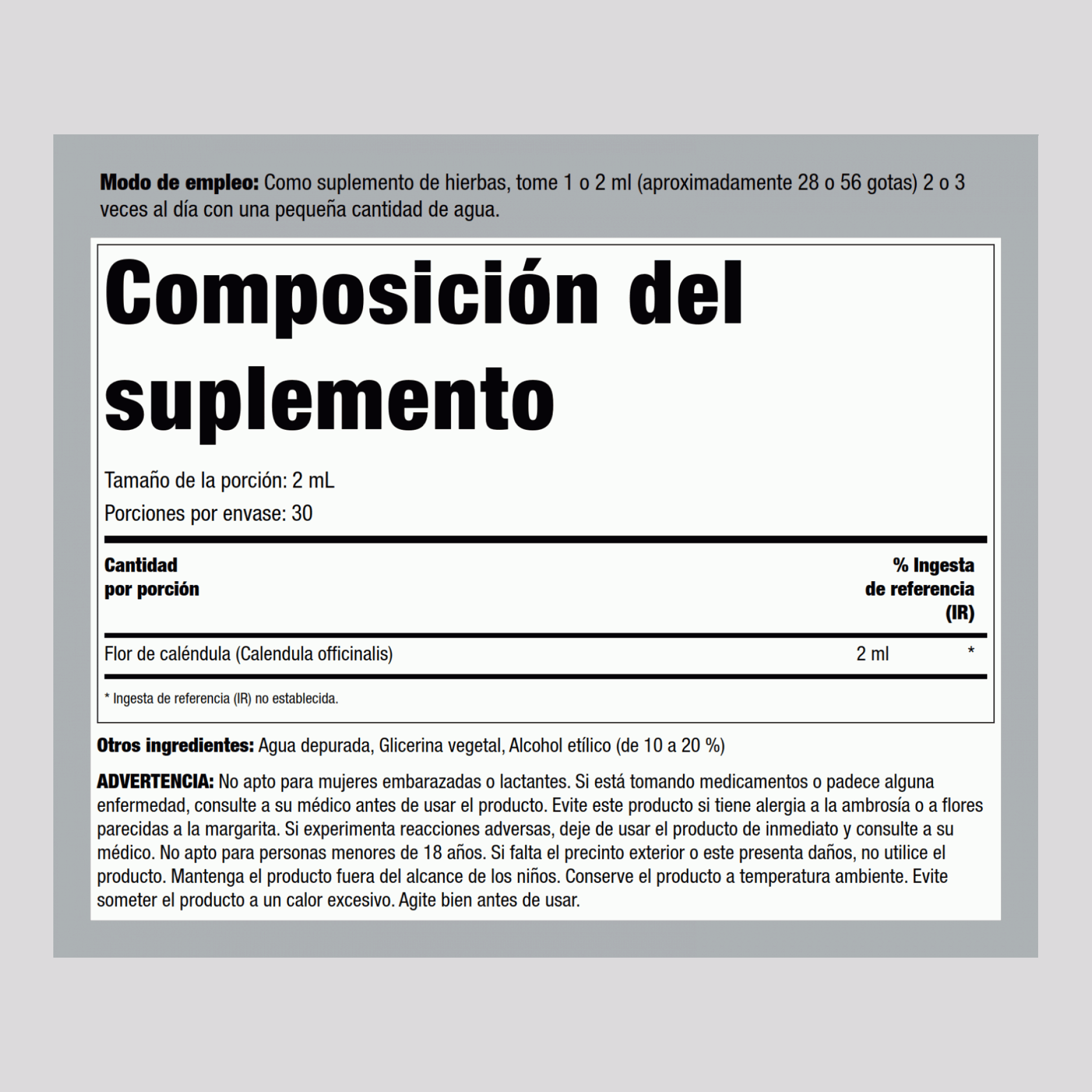 Caléndula Extracto de líquido 2 fl oz 59 mL Frasco con dosificador    