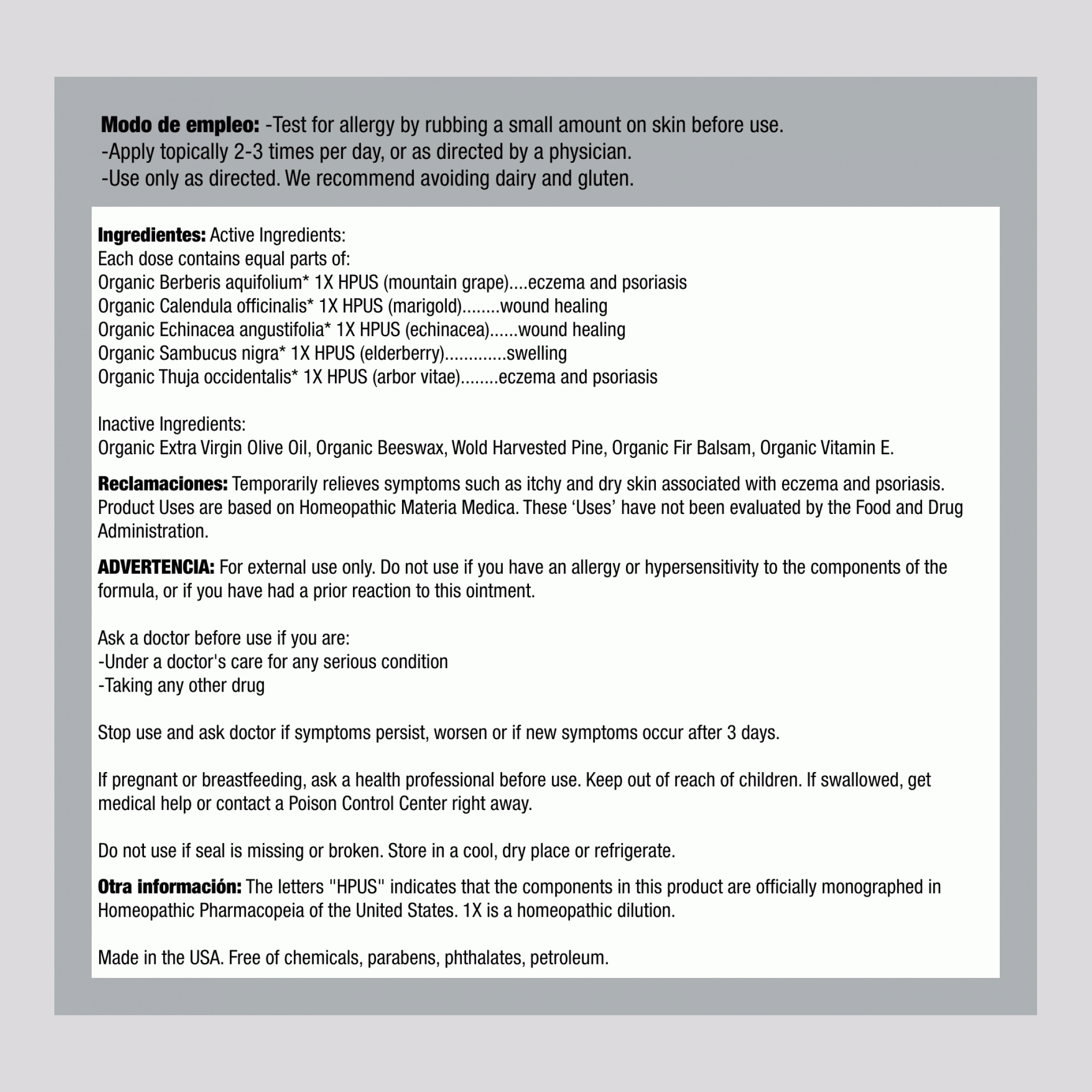 Ungüento para alivio de eczemas y soriasis 1 fl oz 28 g Tarro    