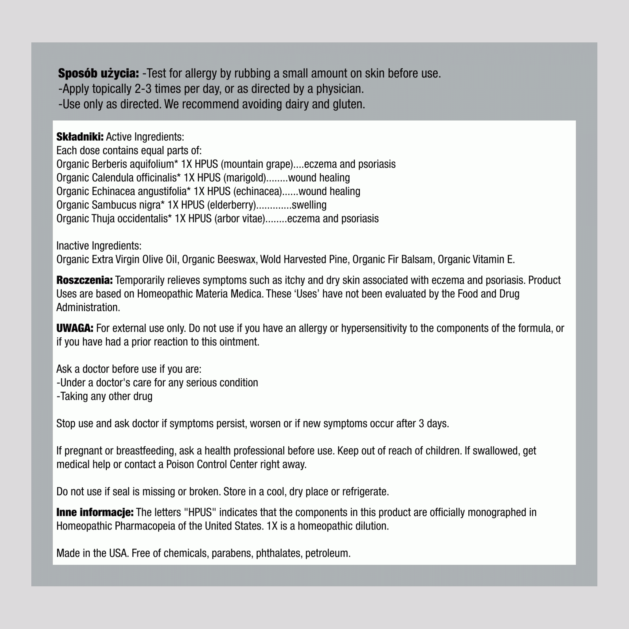 Egzema i łuszczyca – kojący balsam 1 Uncje sześcienne 28 g Słoik    