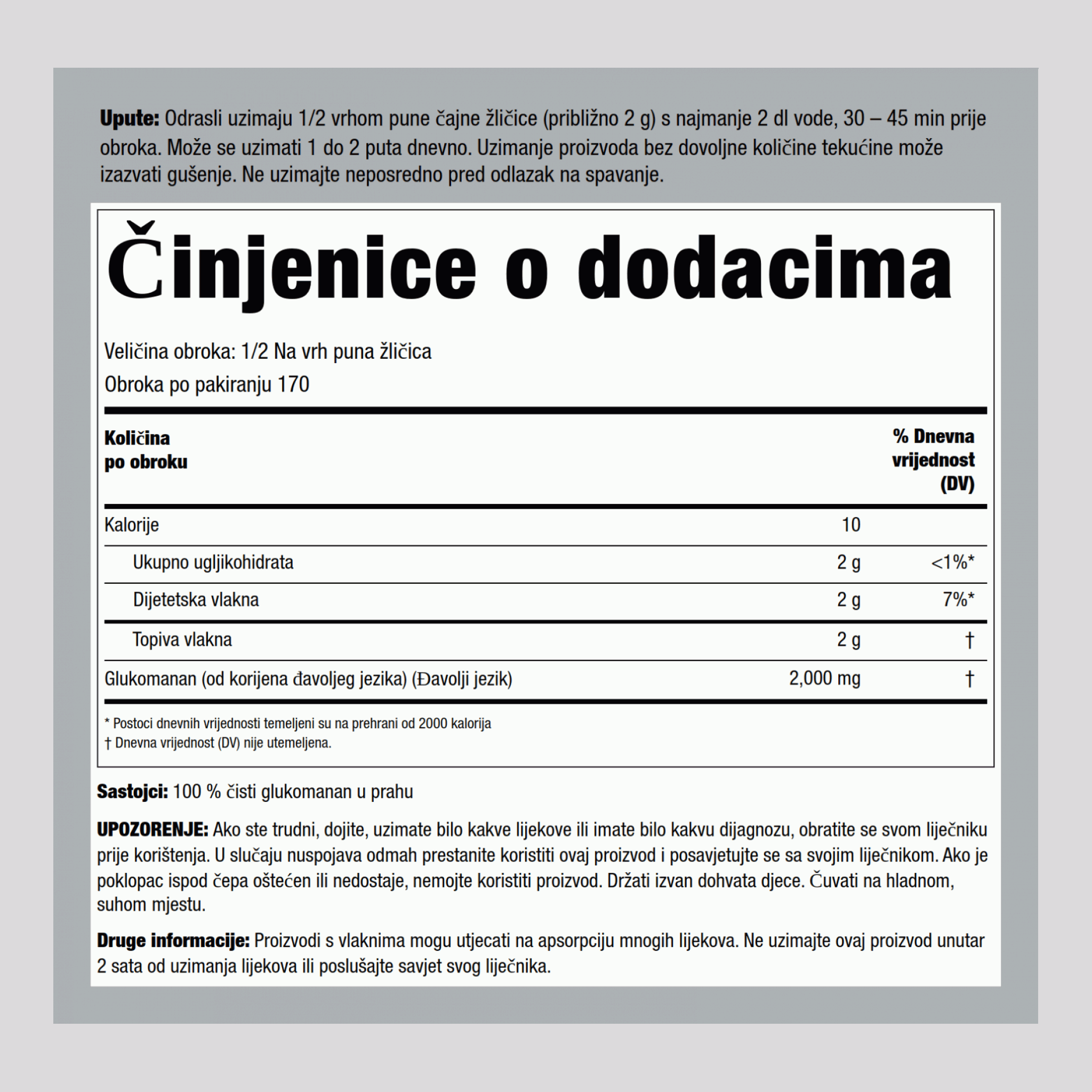 Prah čistog glucomannana (Konjac brašno) 12 oz 340 g Boca    