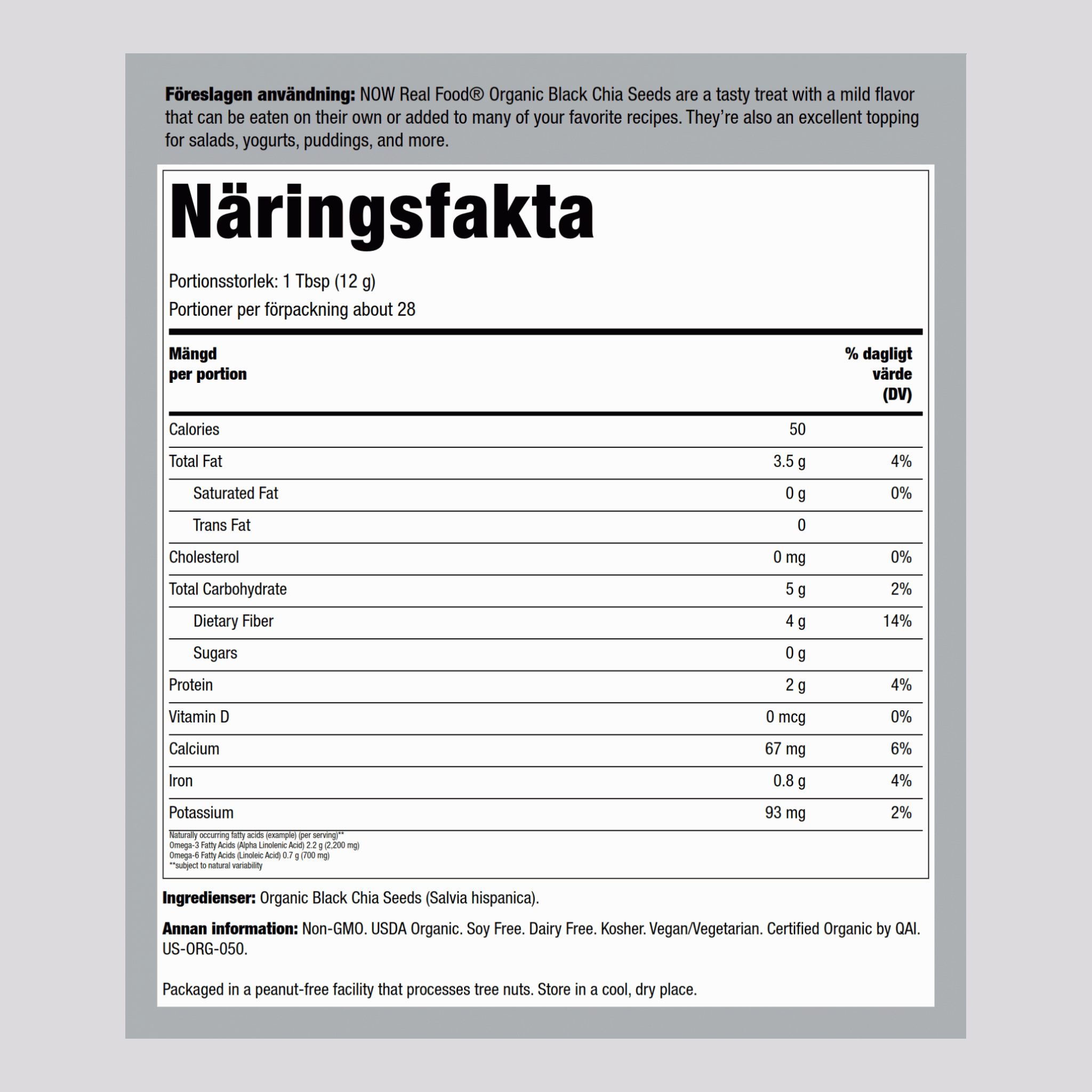 100 % chiafrön (Organiskt) 12 oz 340 g Påse    