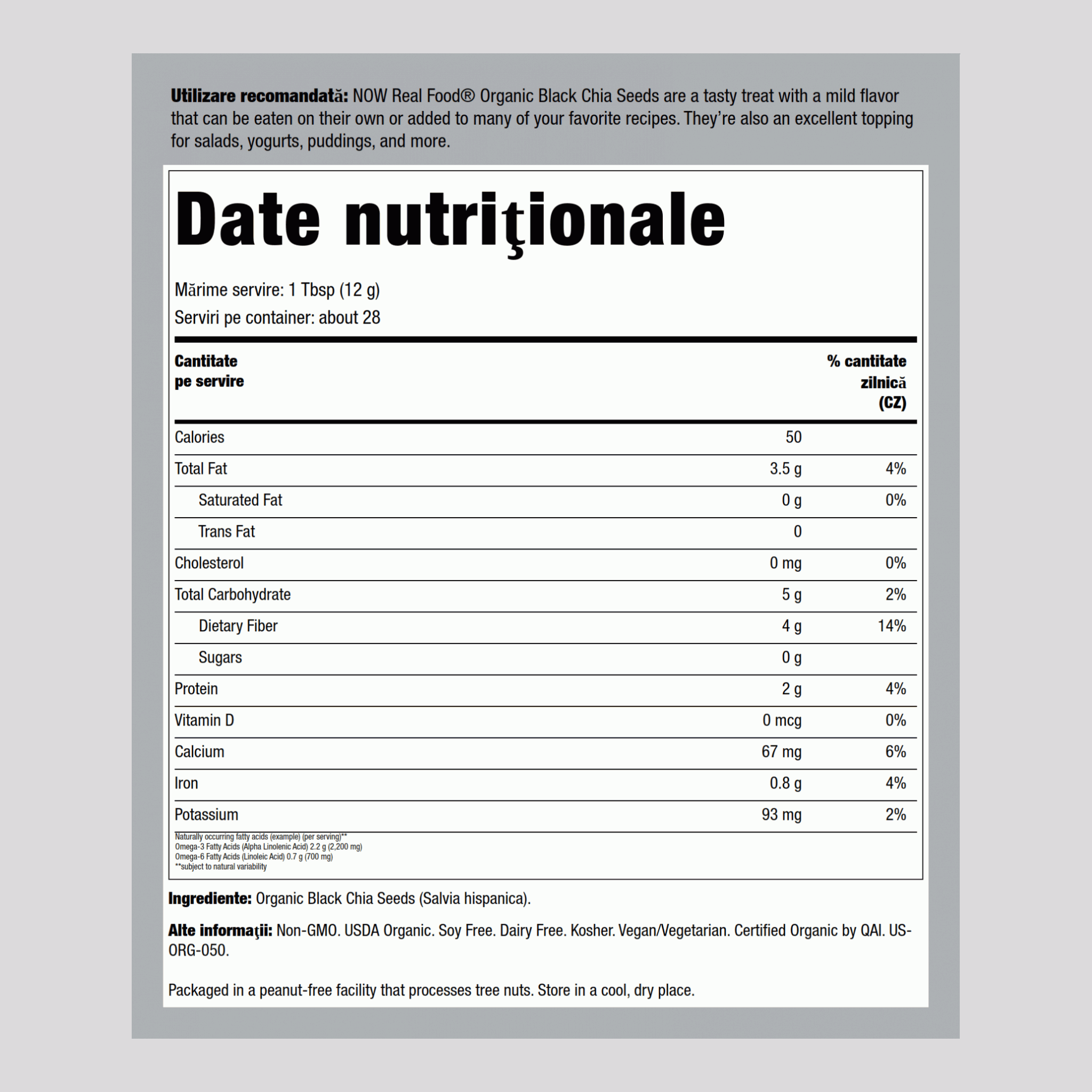 Semințe de chia 100% pure (Organic) 12 oz 340 g Coş    