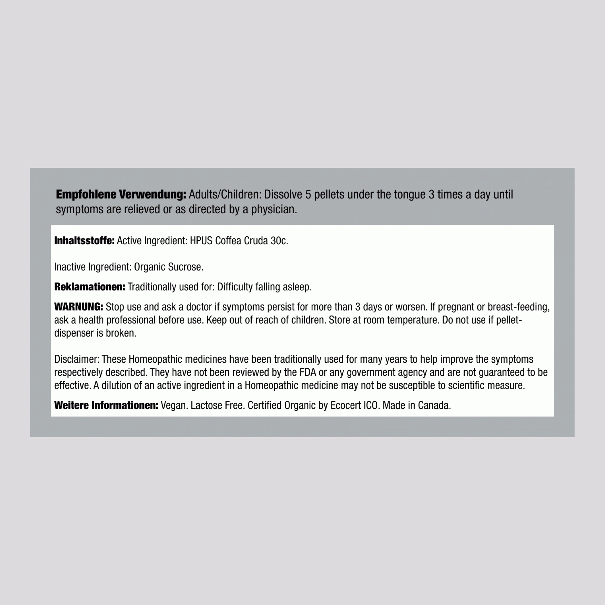 Rohkaffee 30 C, homöopathisch, bei Schlaflosigkeit 80 Pellets       