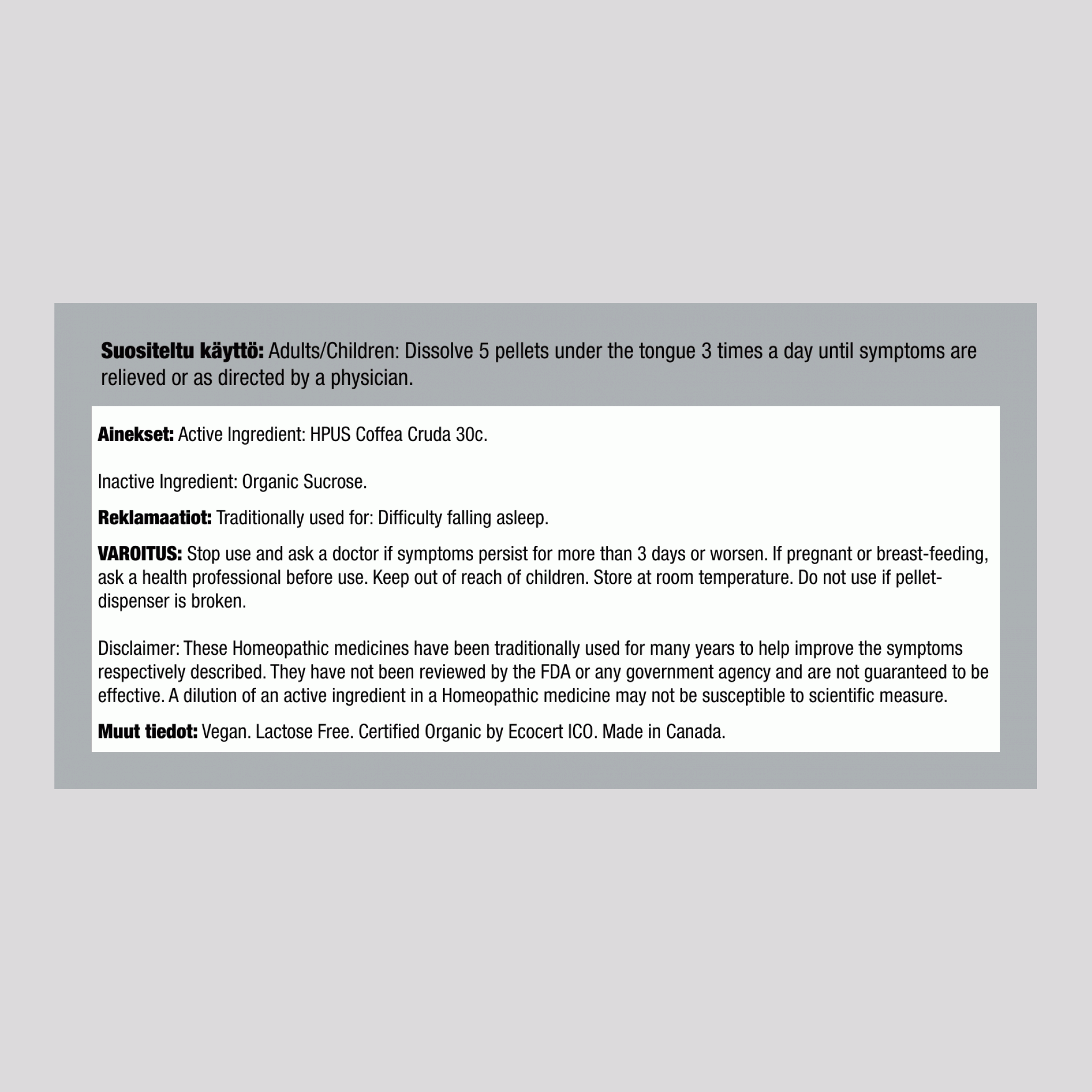 Coffea Cruda 30C homeopatia, unettomuus 80 Rakeet       