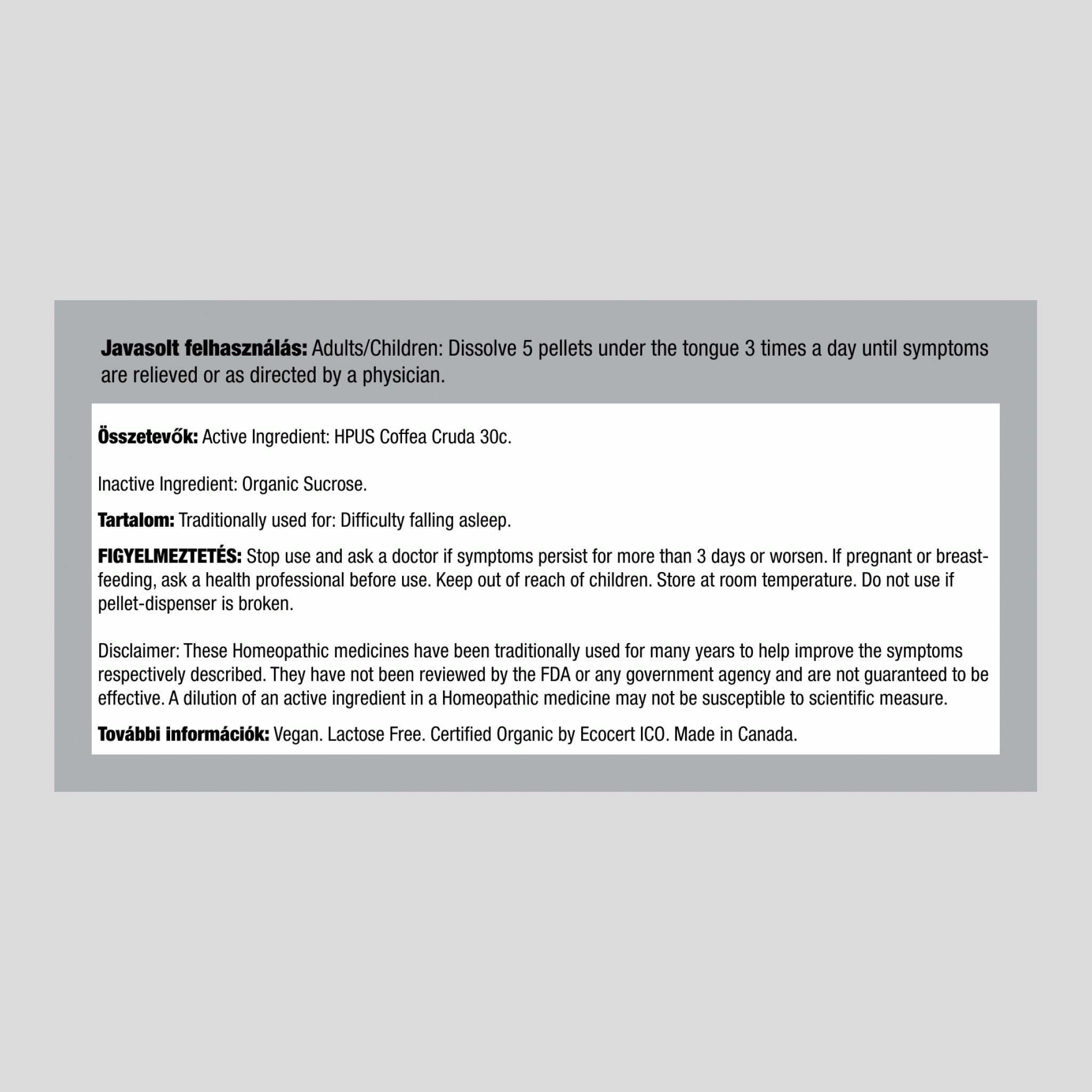 Coffea Cruda 30C homeo álmatlanság 80 Pirula       