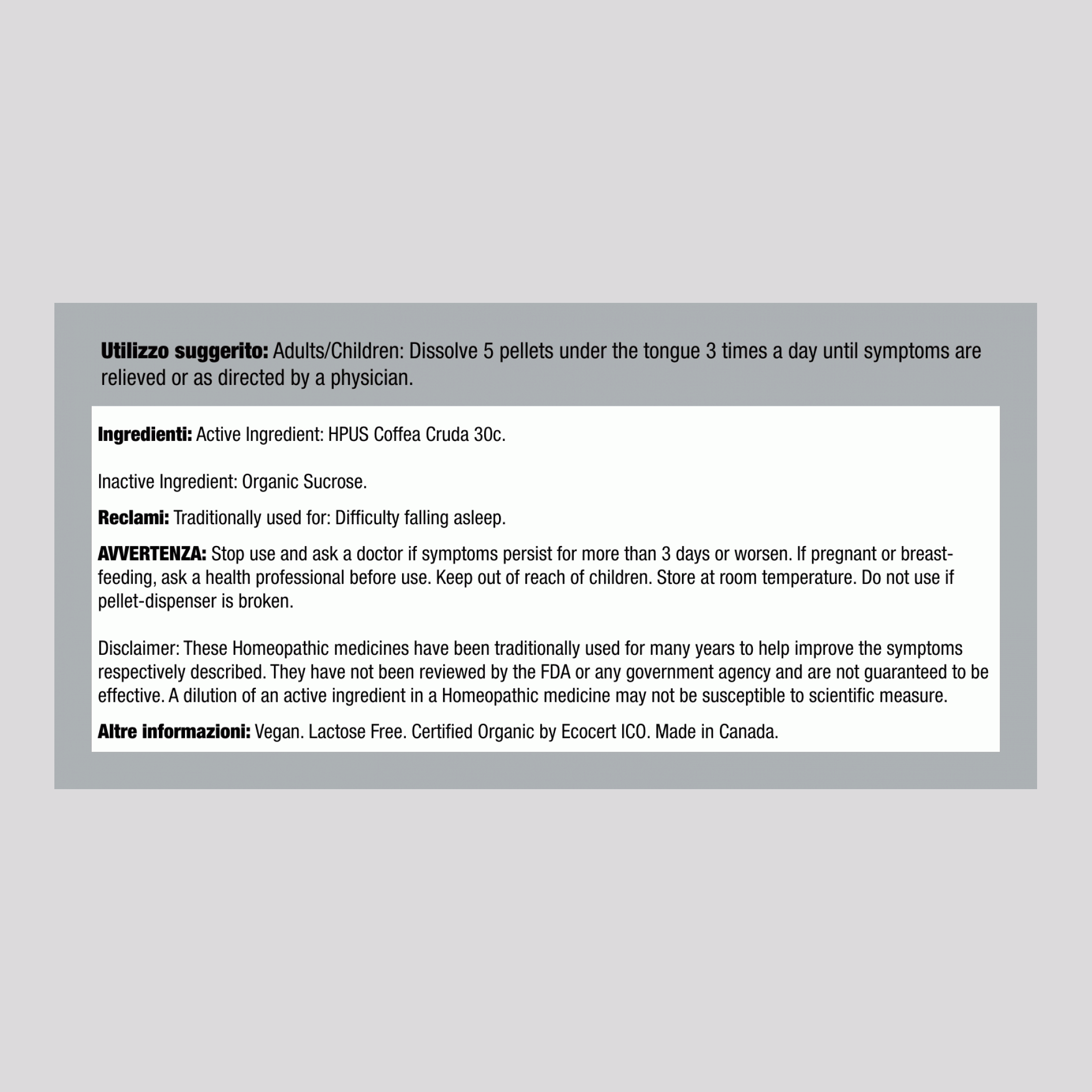 Coffea cruda 30C rimedio omeopatico per l'insonnia 80 Pillole       