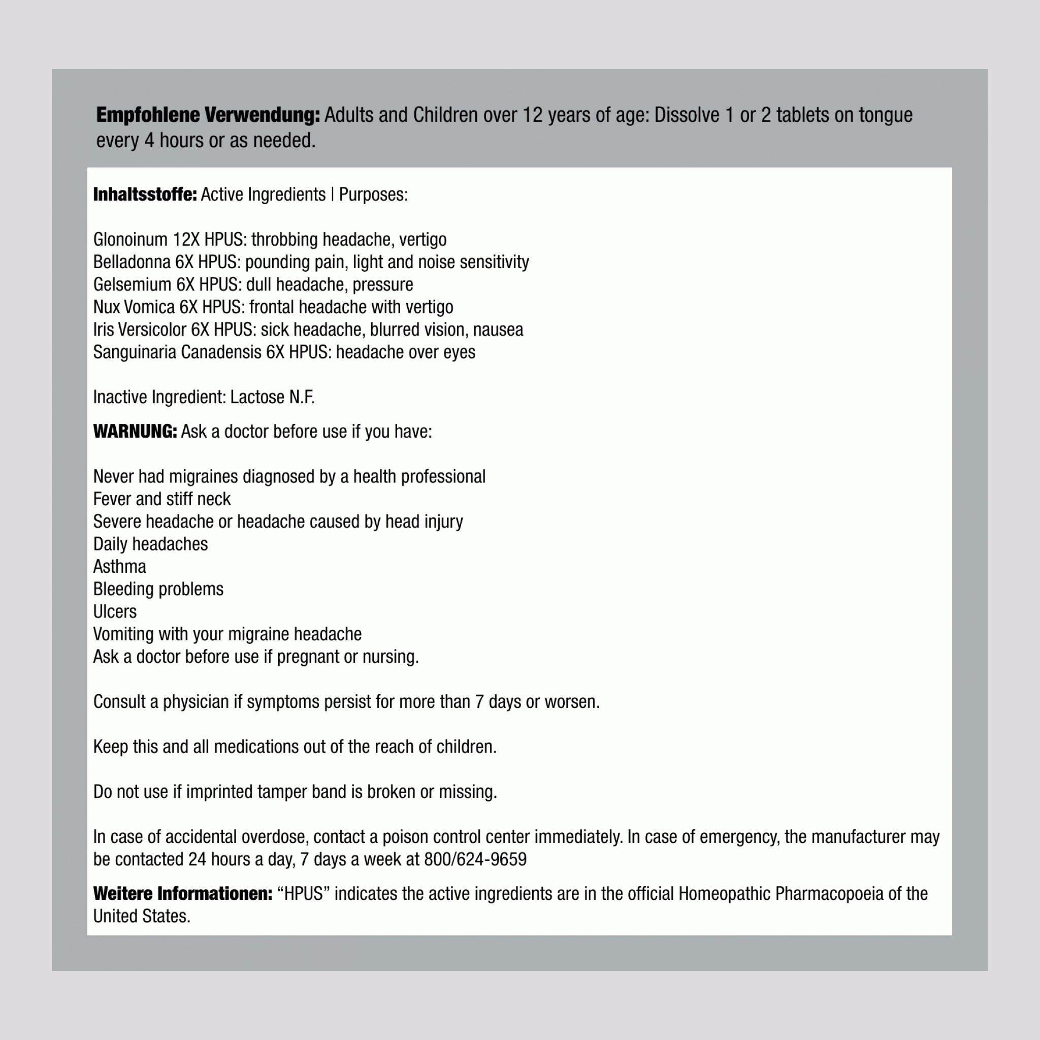 Migräne/Kopfschmerzen 100 Tabletten       