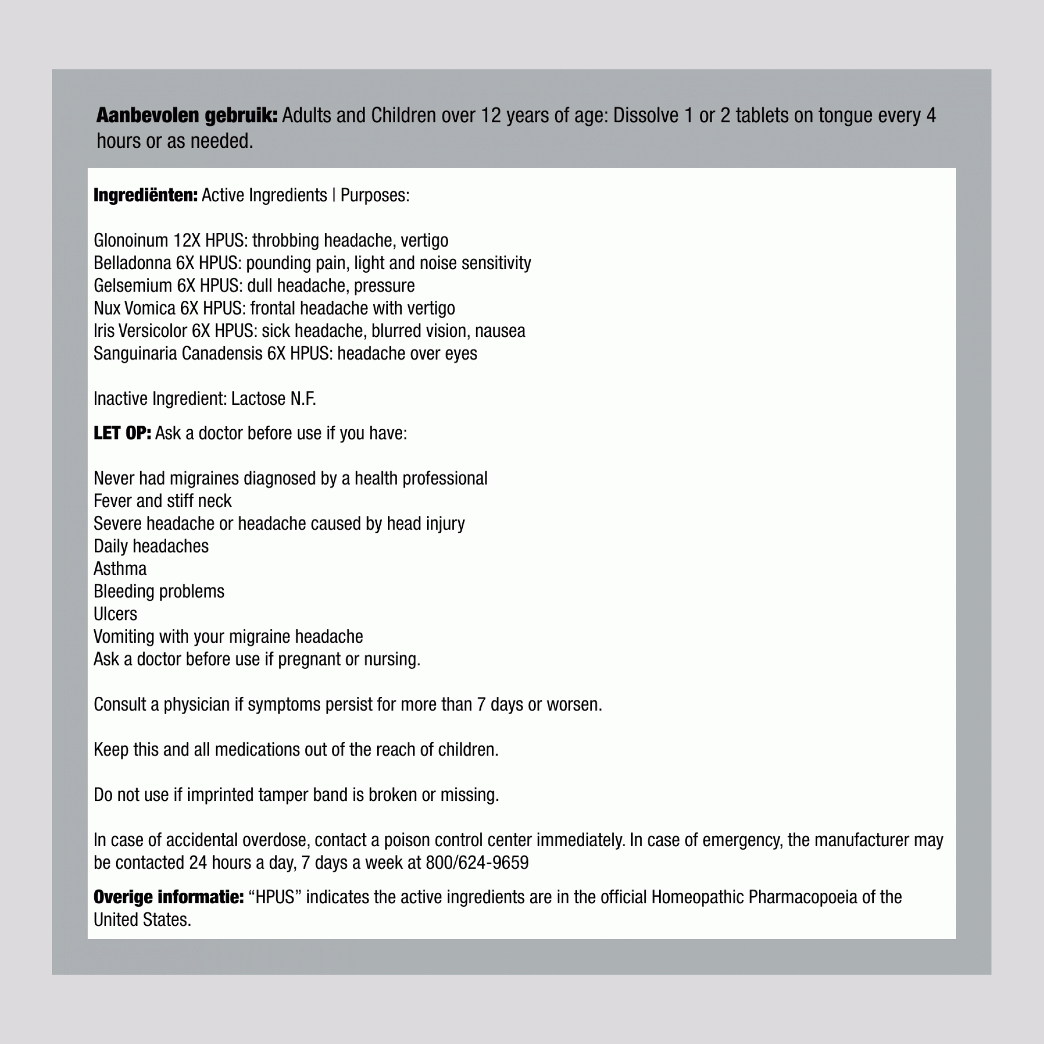 Migraine hoofdpijn 100 Tabletten       