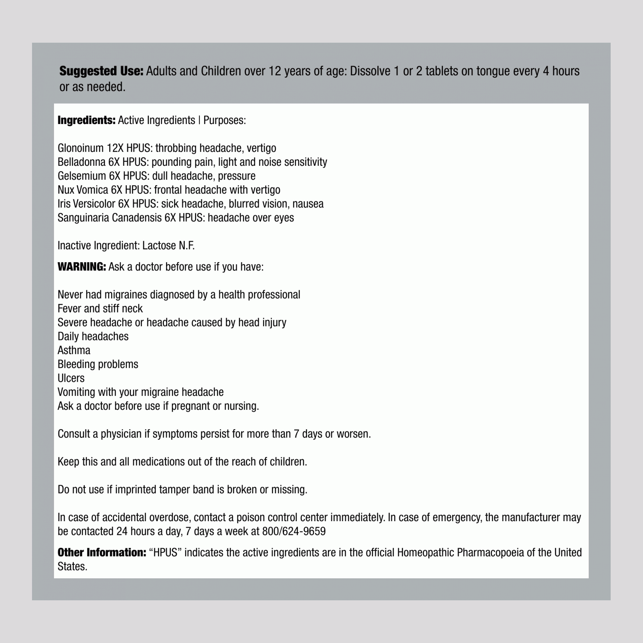 頭痛順勢療法配方 100 錠劑       