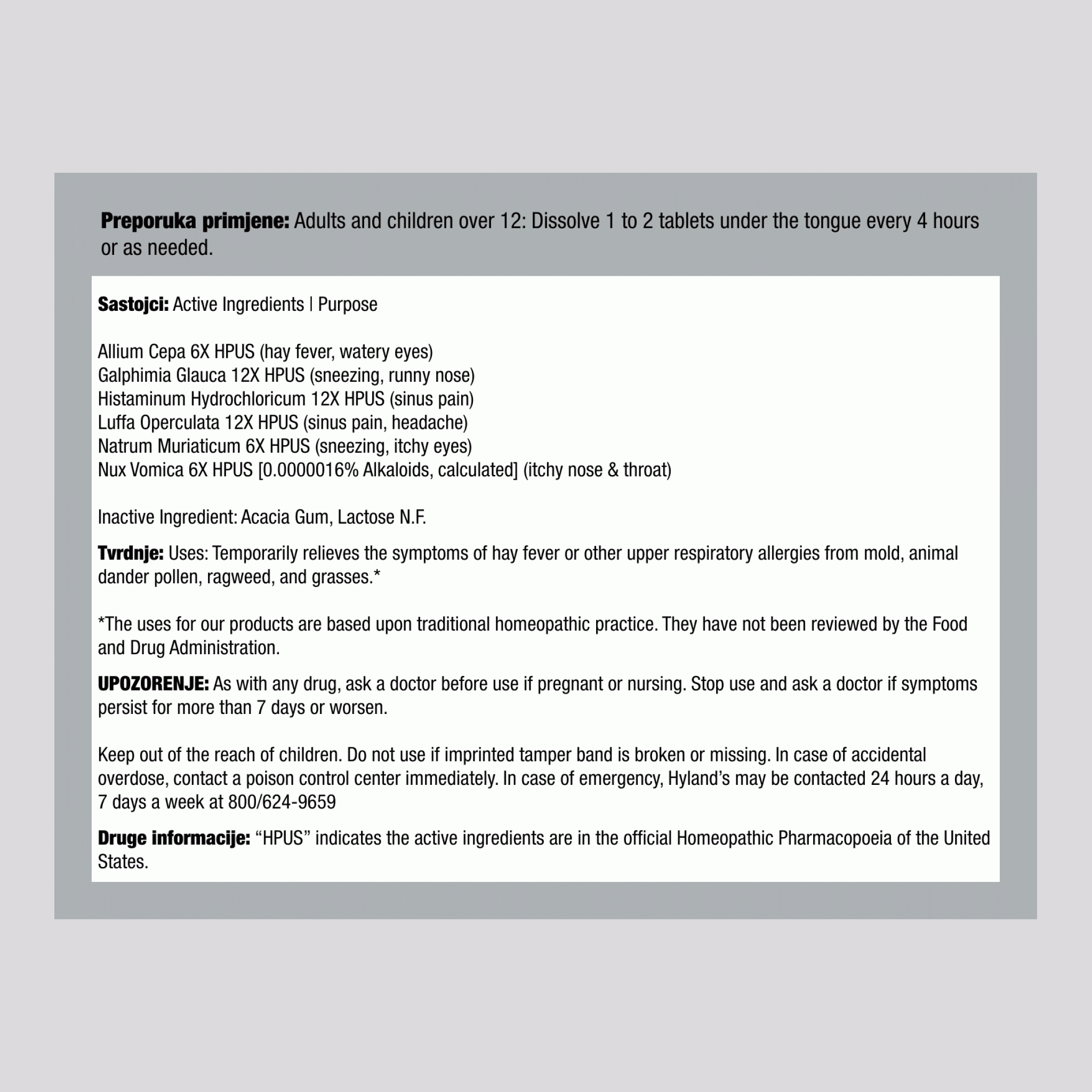 Olakšanje za sezonske alergije 60 Brzootapajuće tablete       