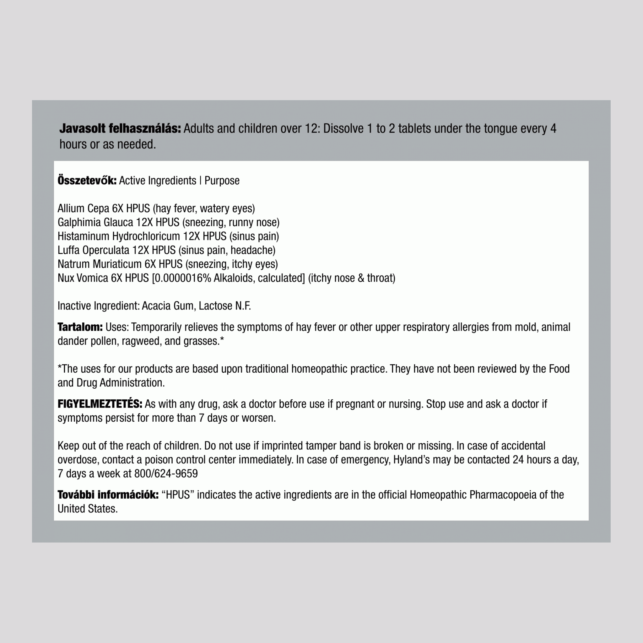 Szezonális allergiacsökkentő 60 Gyorsan oldódó tabletta       