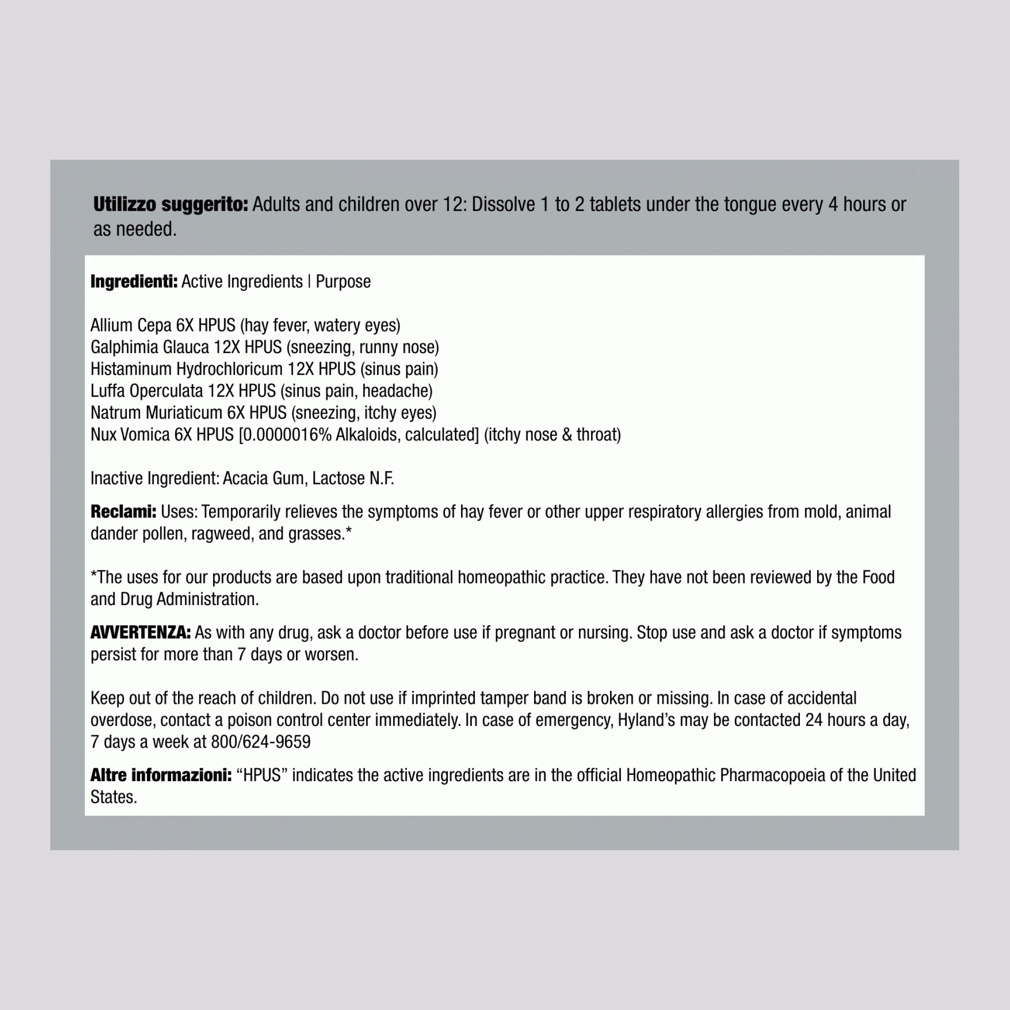 Sollievo per allergie stagionali 60 Compresse rapidamente solubili       