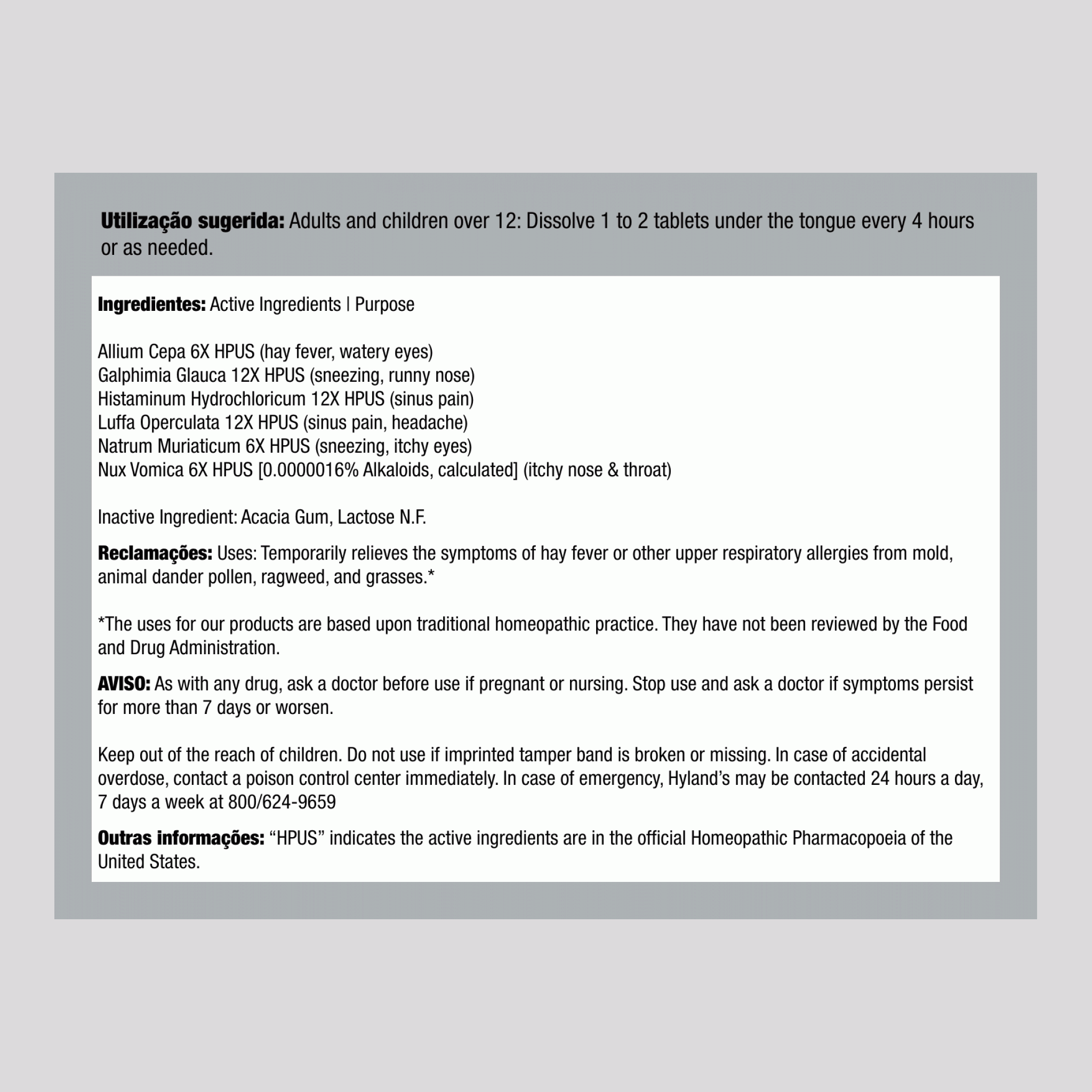 Alívio para Alergias Sazonais 60 Pastilhas de rápida dissolução       