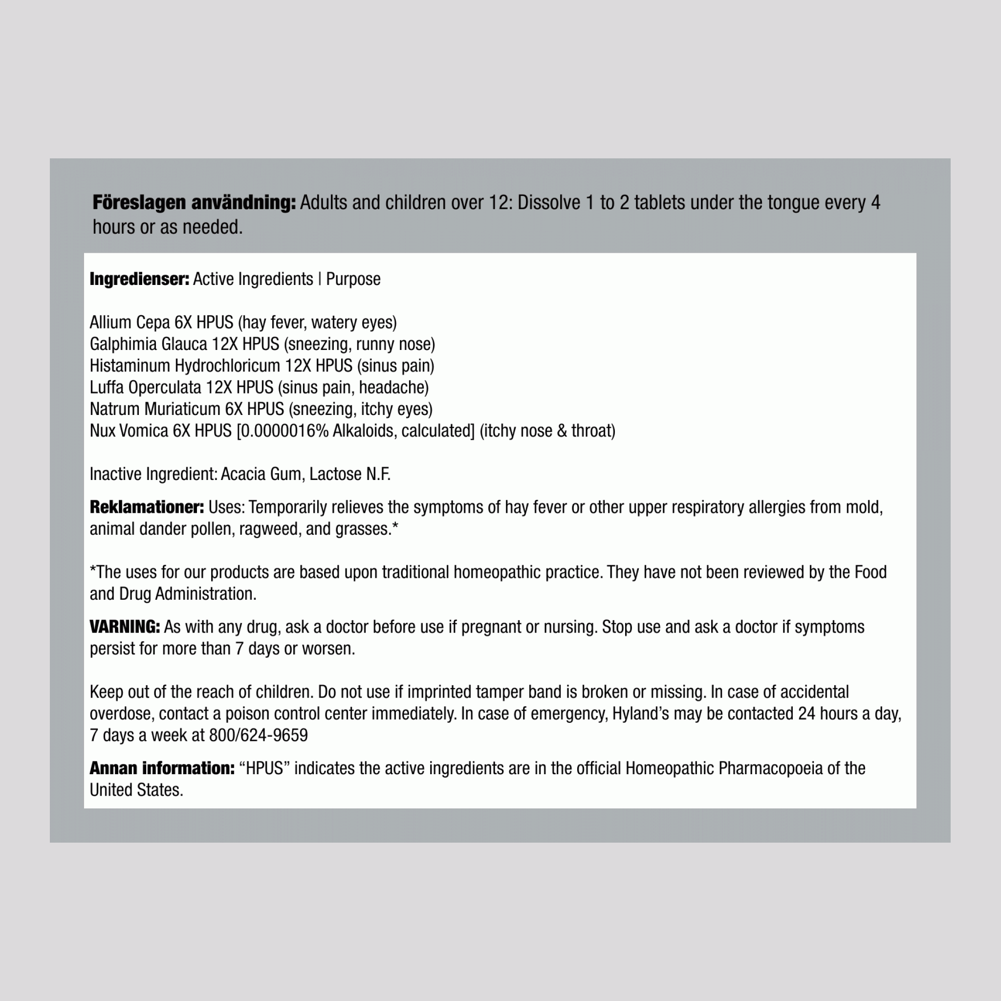 Hjälp för säsongsallergier 60 Snabblösliga tabletter       