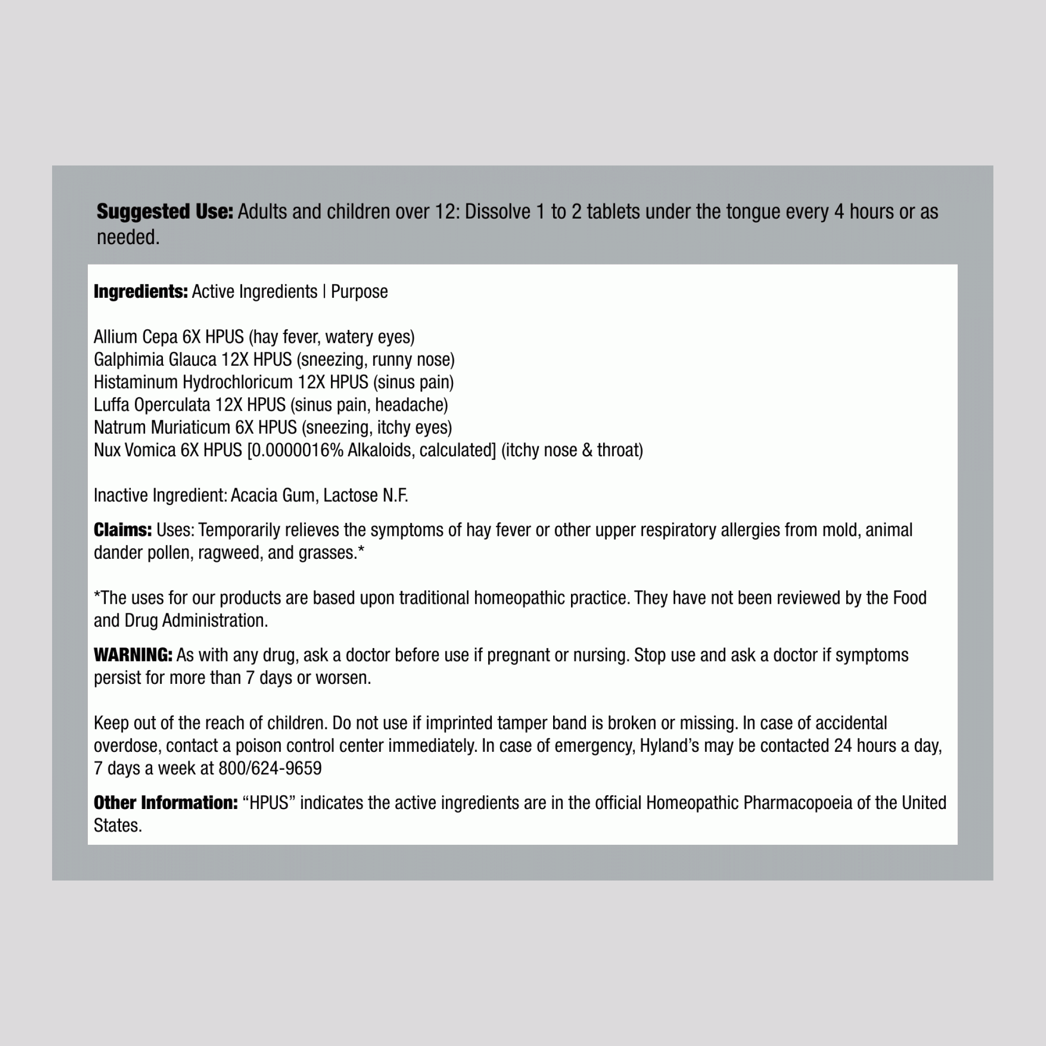 緩解季節性過敏順勢療法配方 60 快速溶解錠劑       