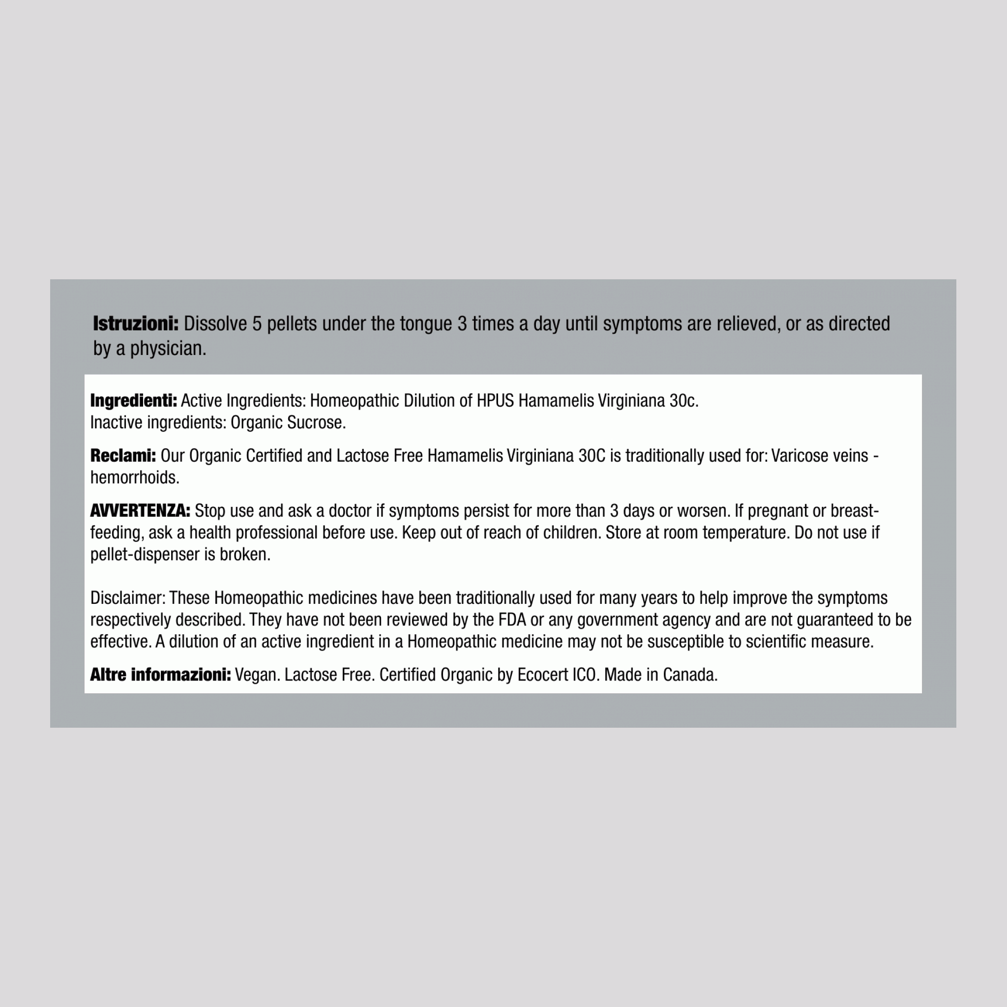 Amamelide 30c, rimedio omeopatico per emorroidi 80 Pillole       