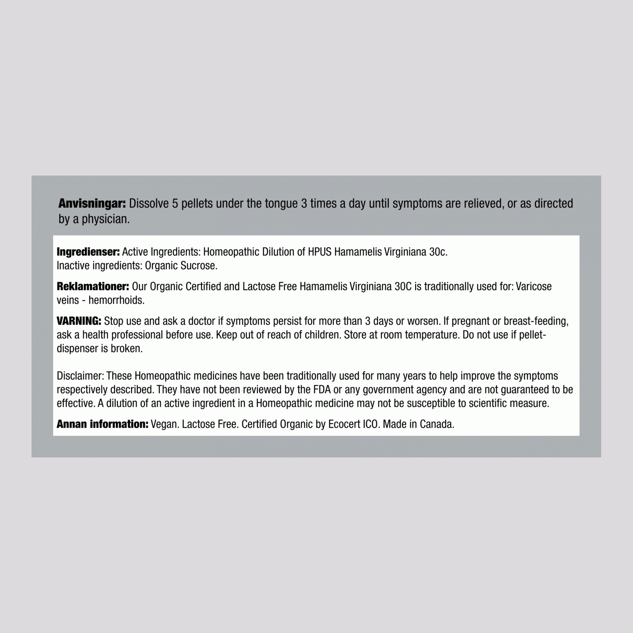 Hamamelis Virginiana 30c homeopati mot hemorrojder 80 Pellets       