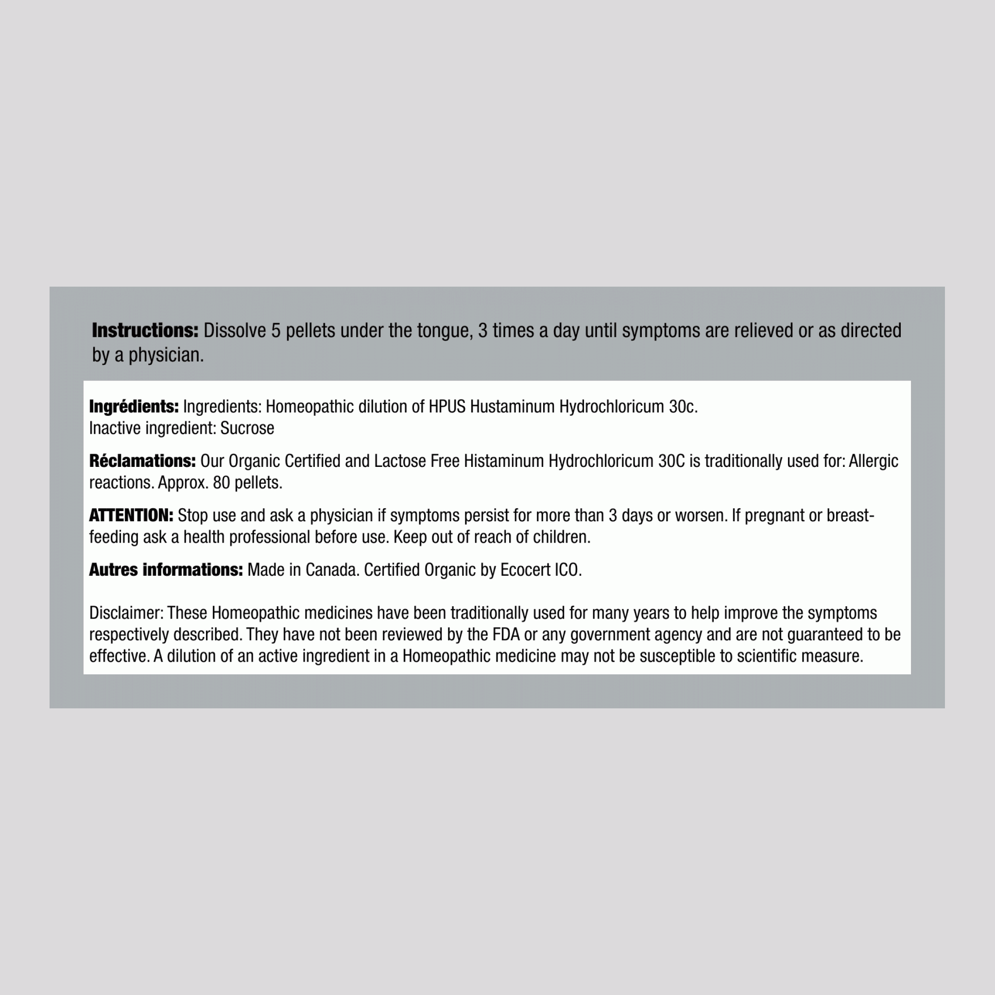 Histaminum Hydrochloricum 30c - Formule homéopathique pour allergies 80 Granulés       