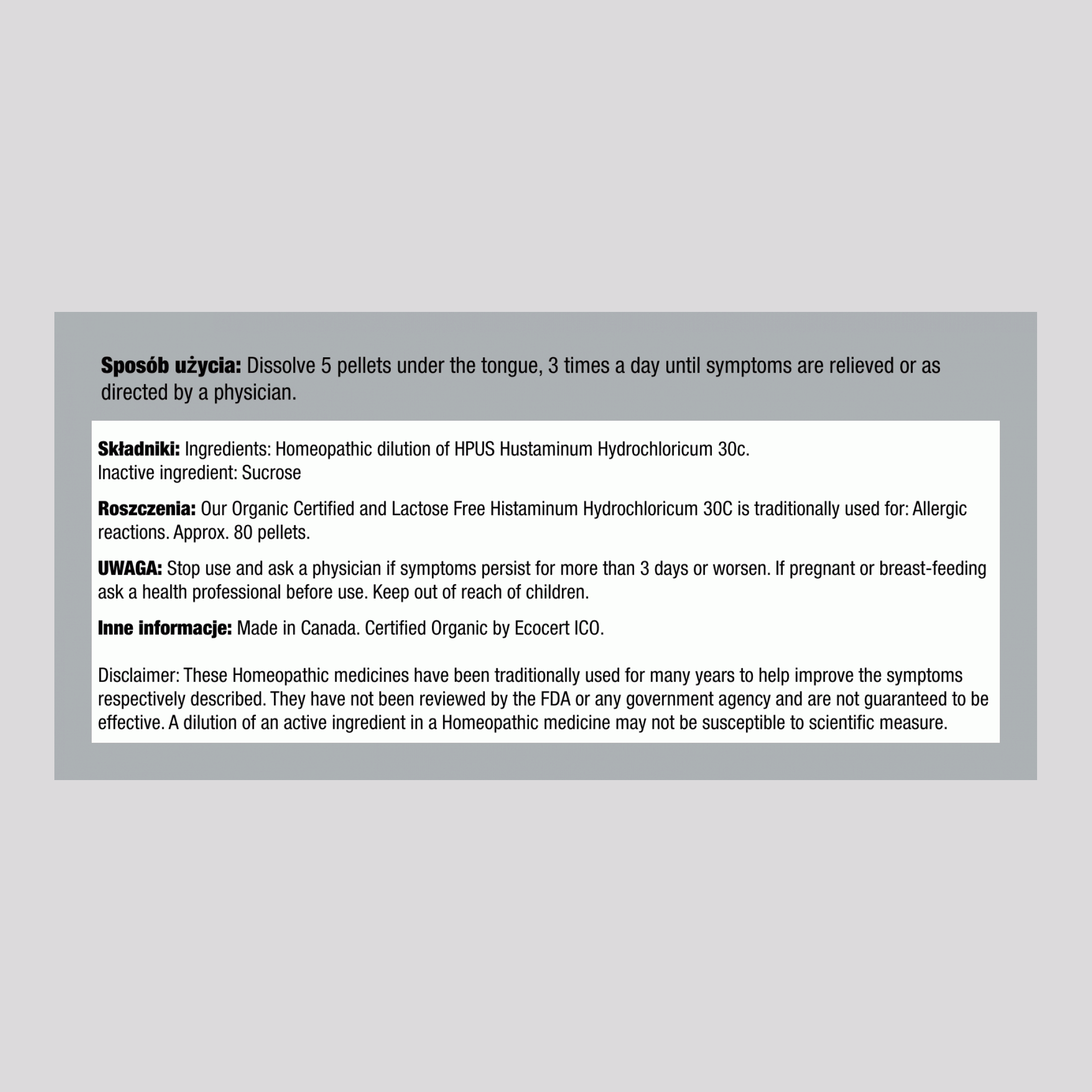 Histaminum Hydrochloricum 30c Homeo Uczulenia 80 Granulki       