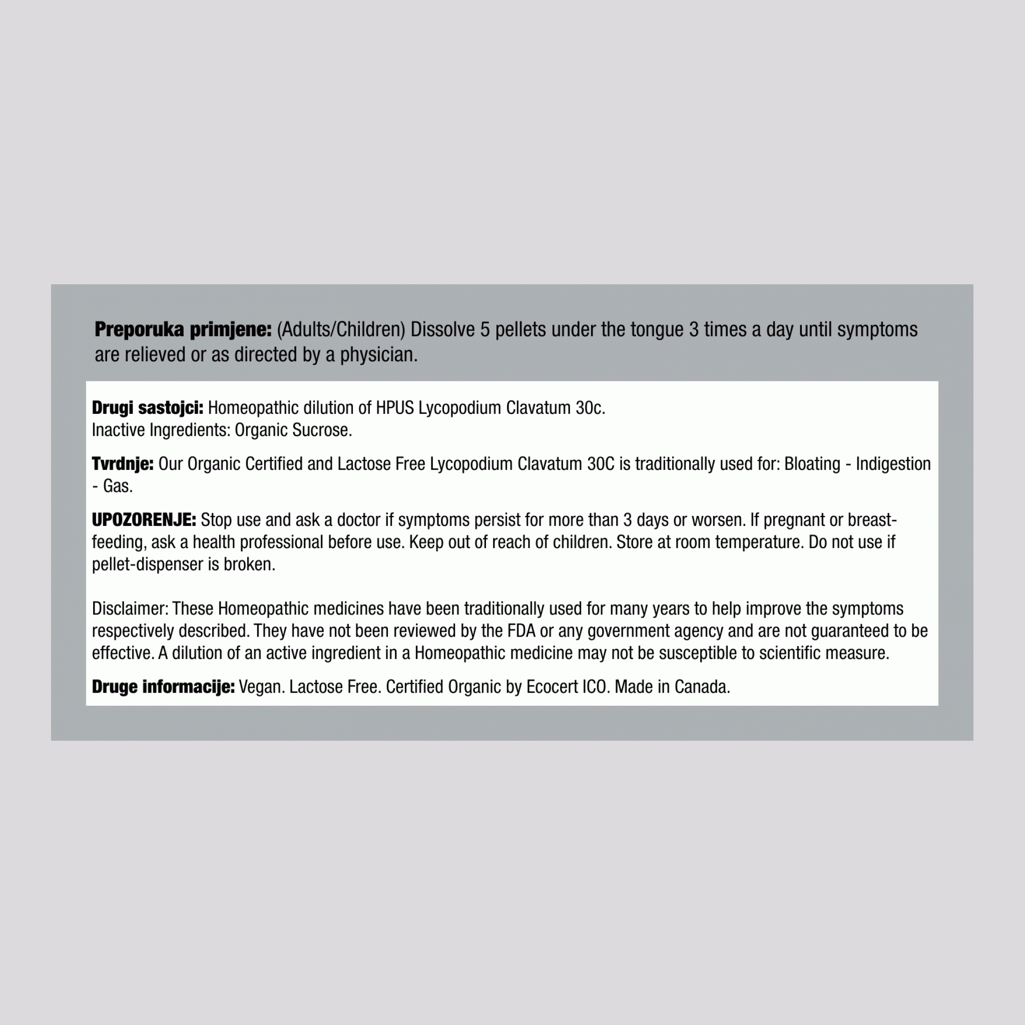 Lycopodium Clavatum 30c Homeopatski priprravak protiv nadutosti i zatvora 80 Peleti       