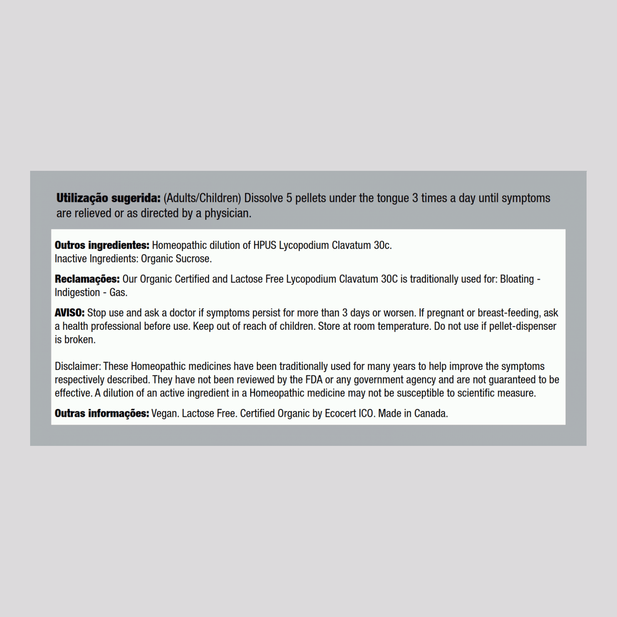 Fórmula Homeopática Lycopodium Clavatum 30 c para gases e indigestão 80 Granulados       