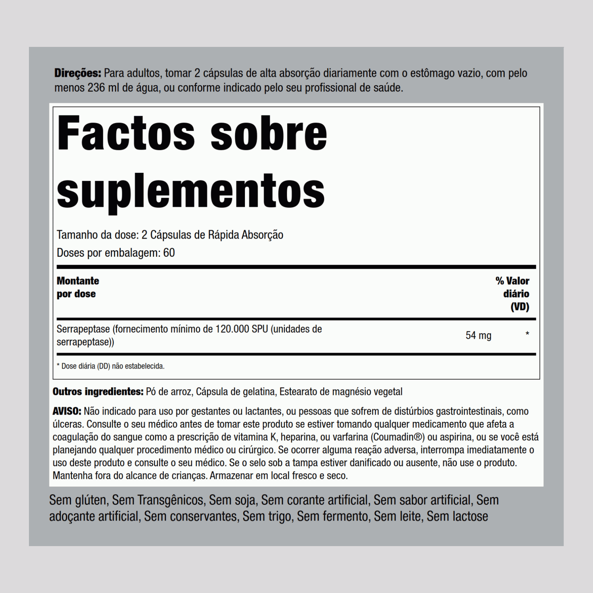 Serrapeptase ,  120,000 UPS 120 Gélules à libération rapide 2 Bouteilles